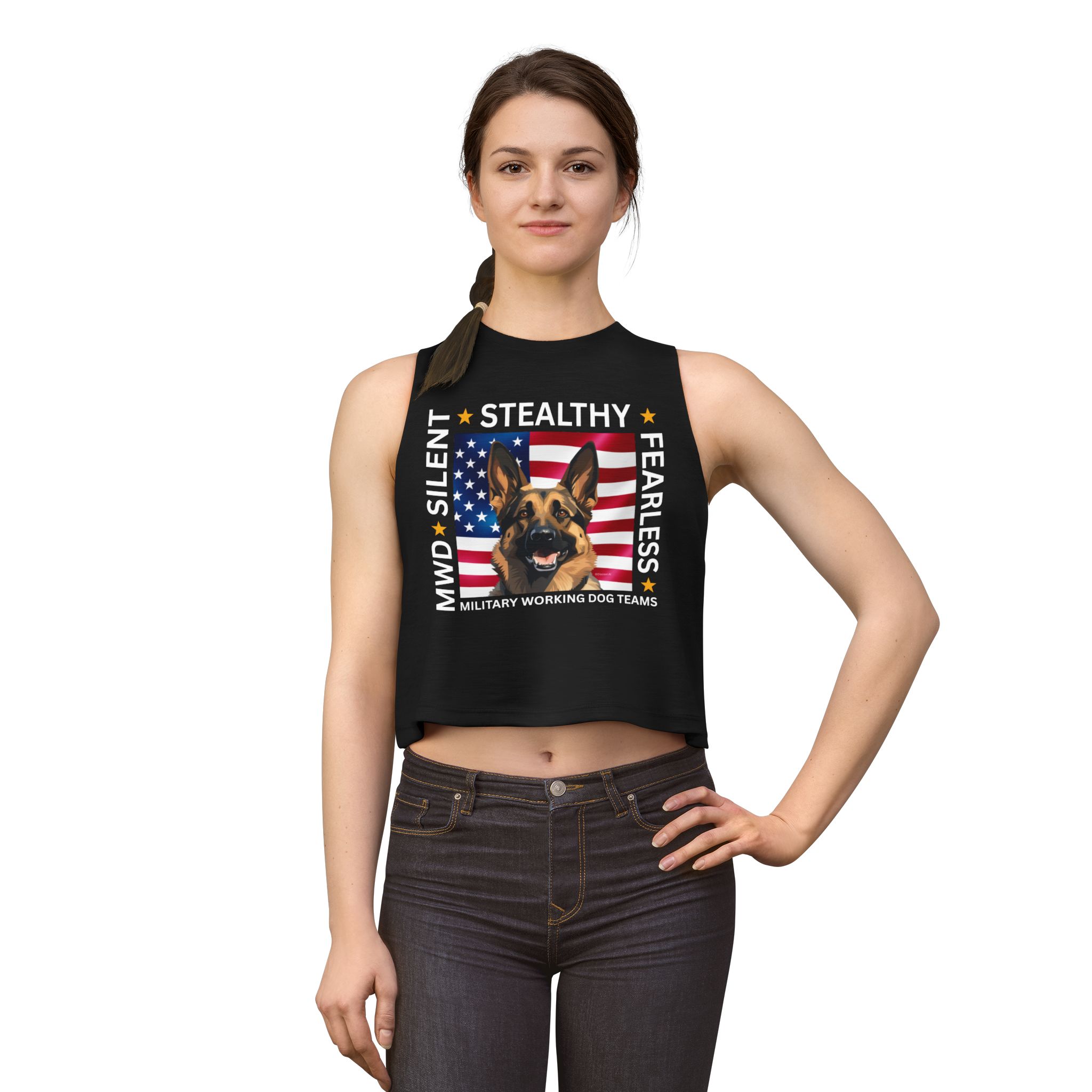 Patriotic German Shepherd Crop Top — American Flag Dog Tee