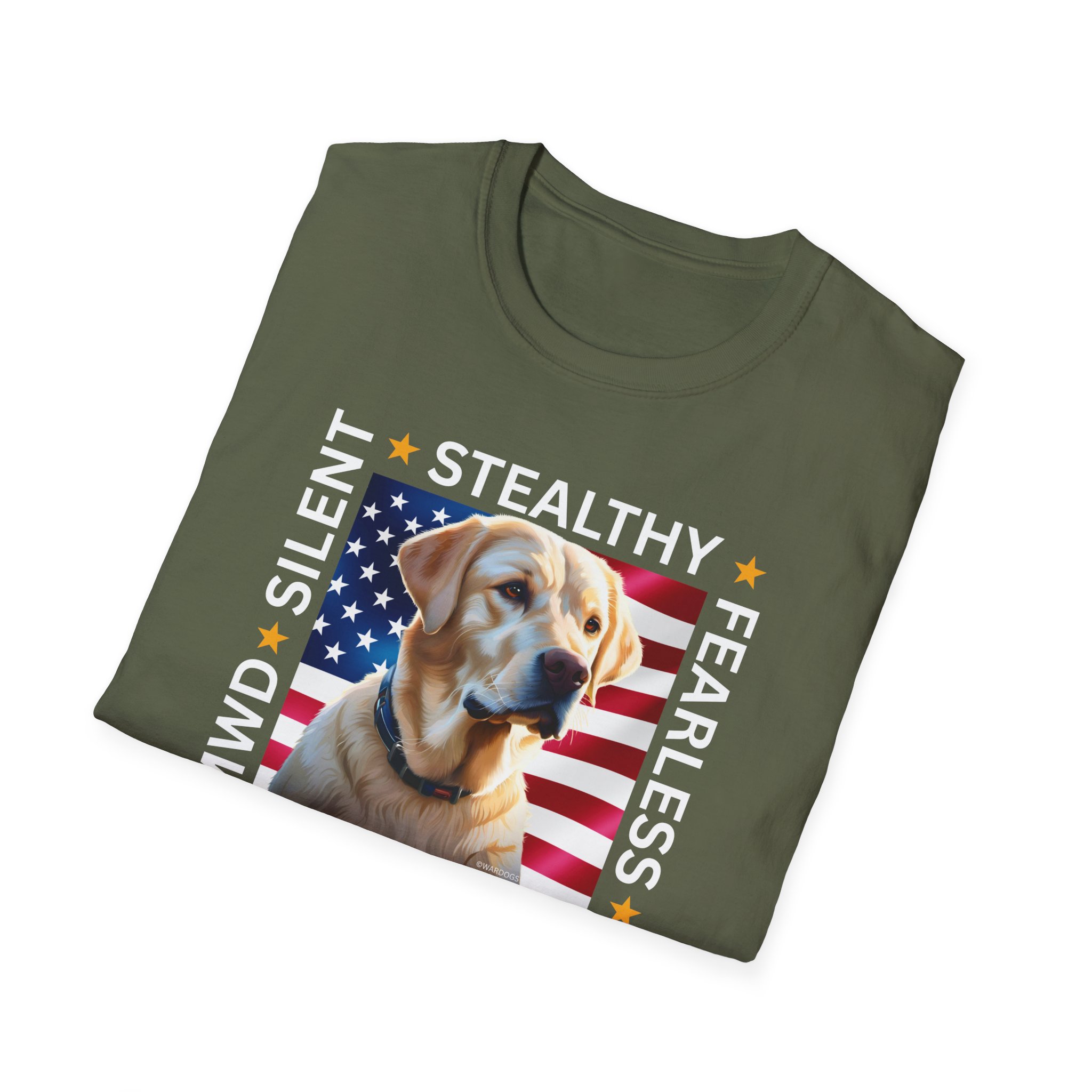 Copy of Military Working Dog T-Shirt — "MWD Silent • Stealthy • Fearless" American Flag K9 Tribute - Yellow Lab - Image 10