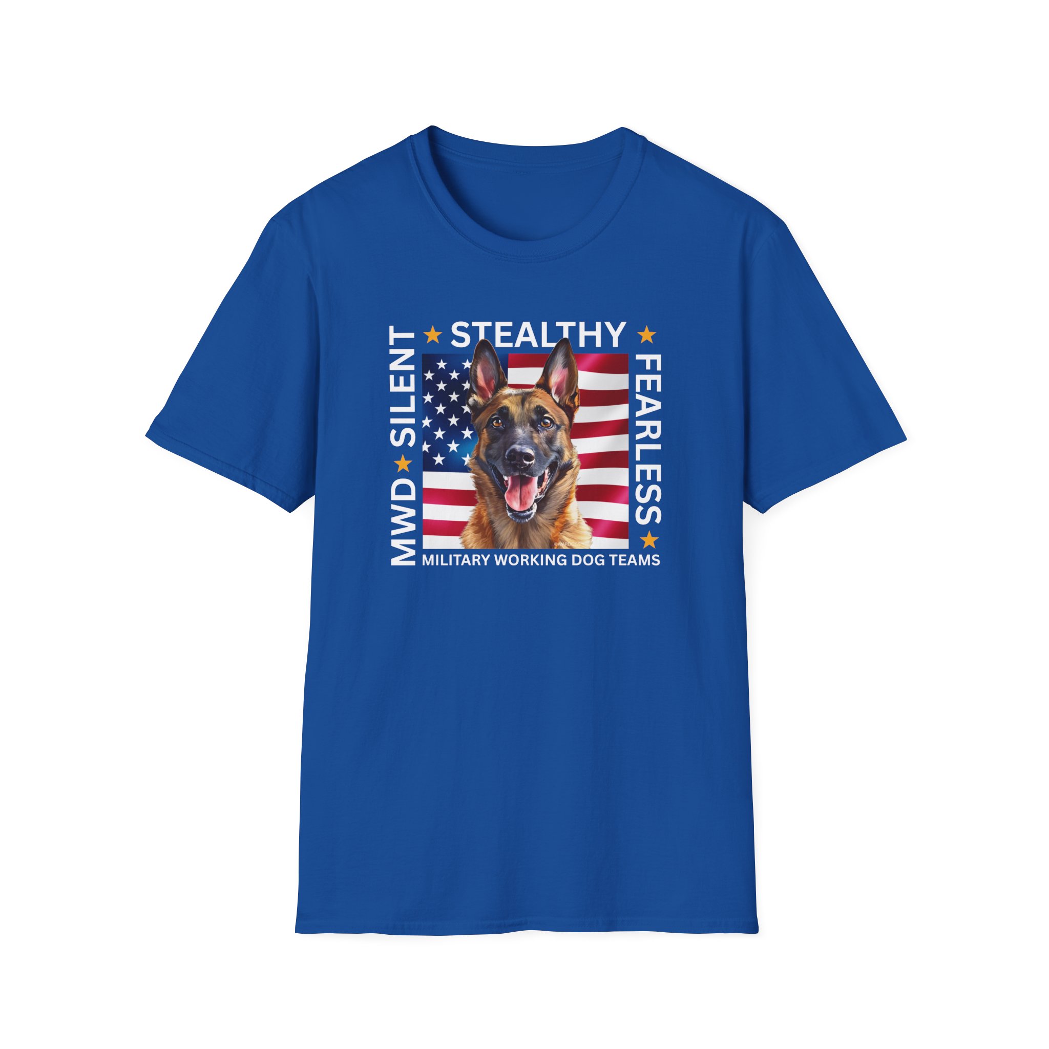 Military Working Dog T-Shirt — "MWD Silent • Stealthy • Fearless" American Flag K9 Tribute - Belgian Malinois - Image 13
