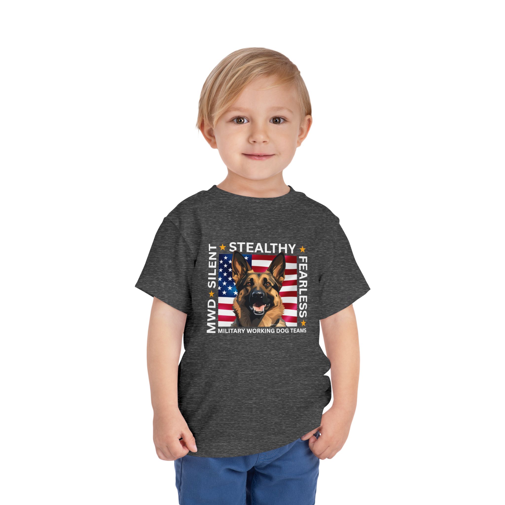 Patriotic German Shepherd Toddler Tee - USA Flag Puppy Kids Shirt - Image 2