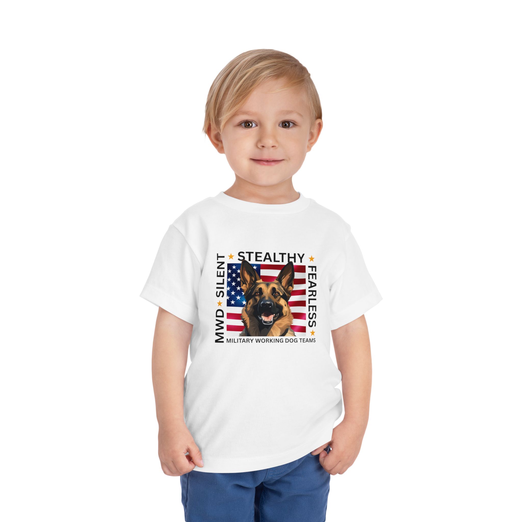 Toddler Tee — "Silent • Stealthy • Fearless" Military Working Dog American Flag - Image 4