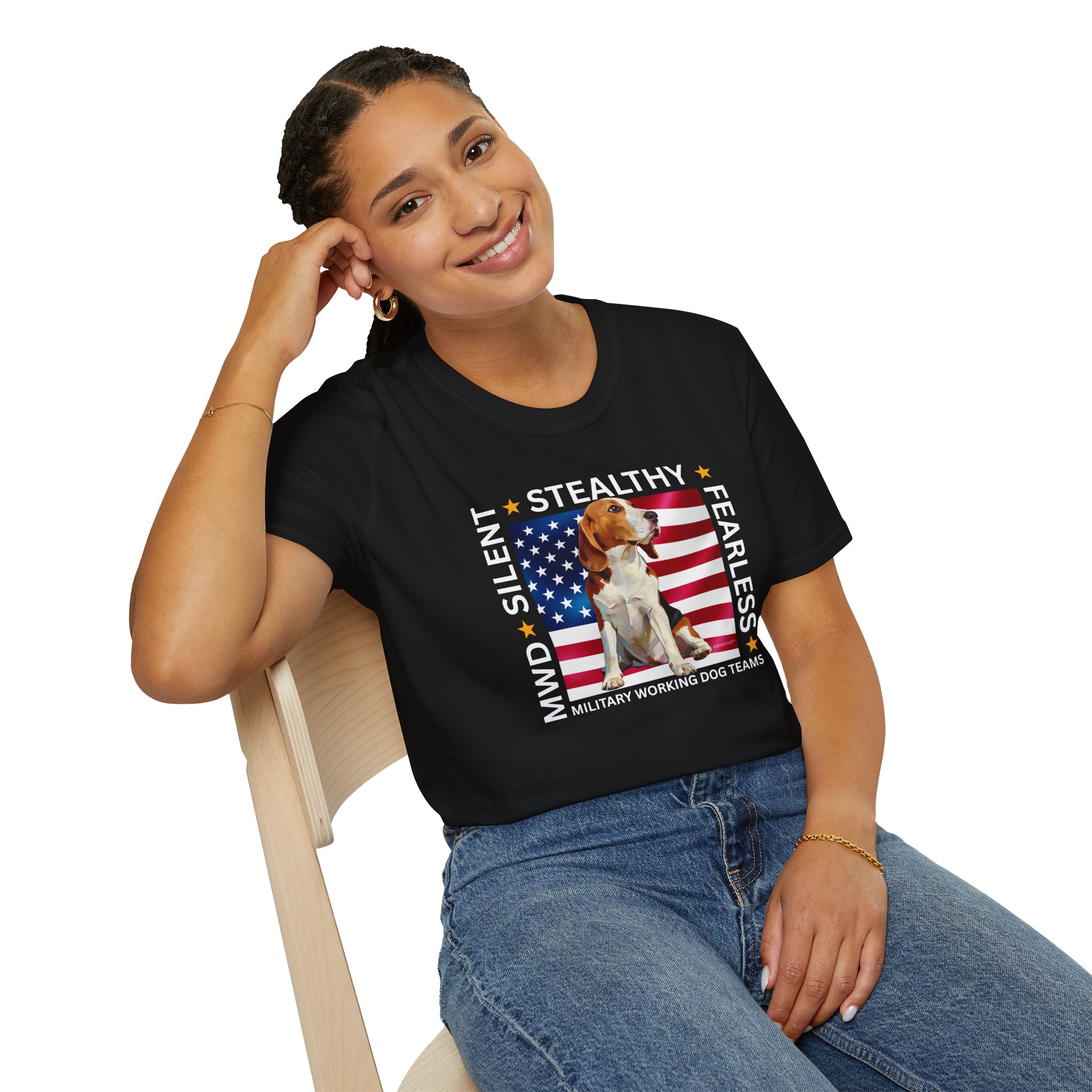 Copy of Military Working Dog T-Shirt — "MWD Silent • Stealthy • Fearless" American Flag K9 Tribute - Beagle - Image 8