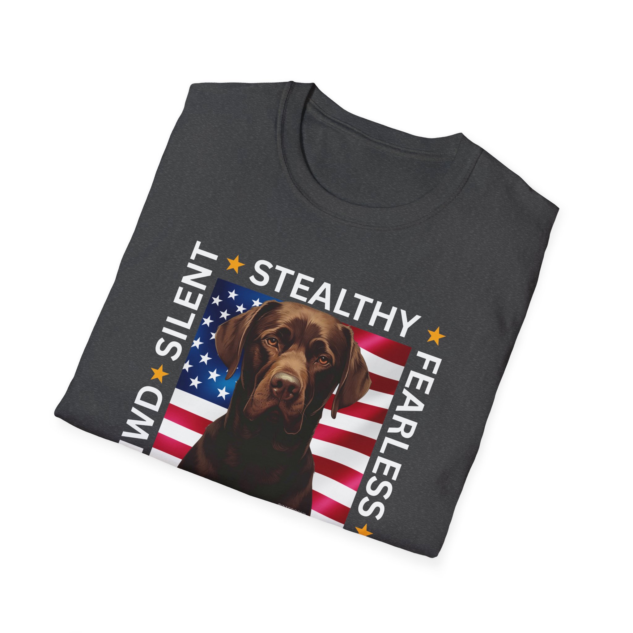 Military Working Dog T-Shirt — "MWD Silent • Stealthy • Fearless" American Flag K9 Tribute - Chocolate Lab - Image 10