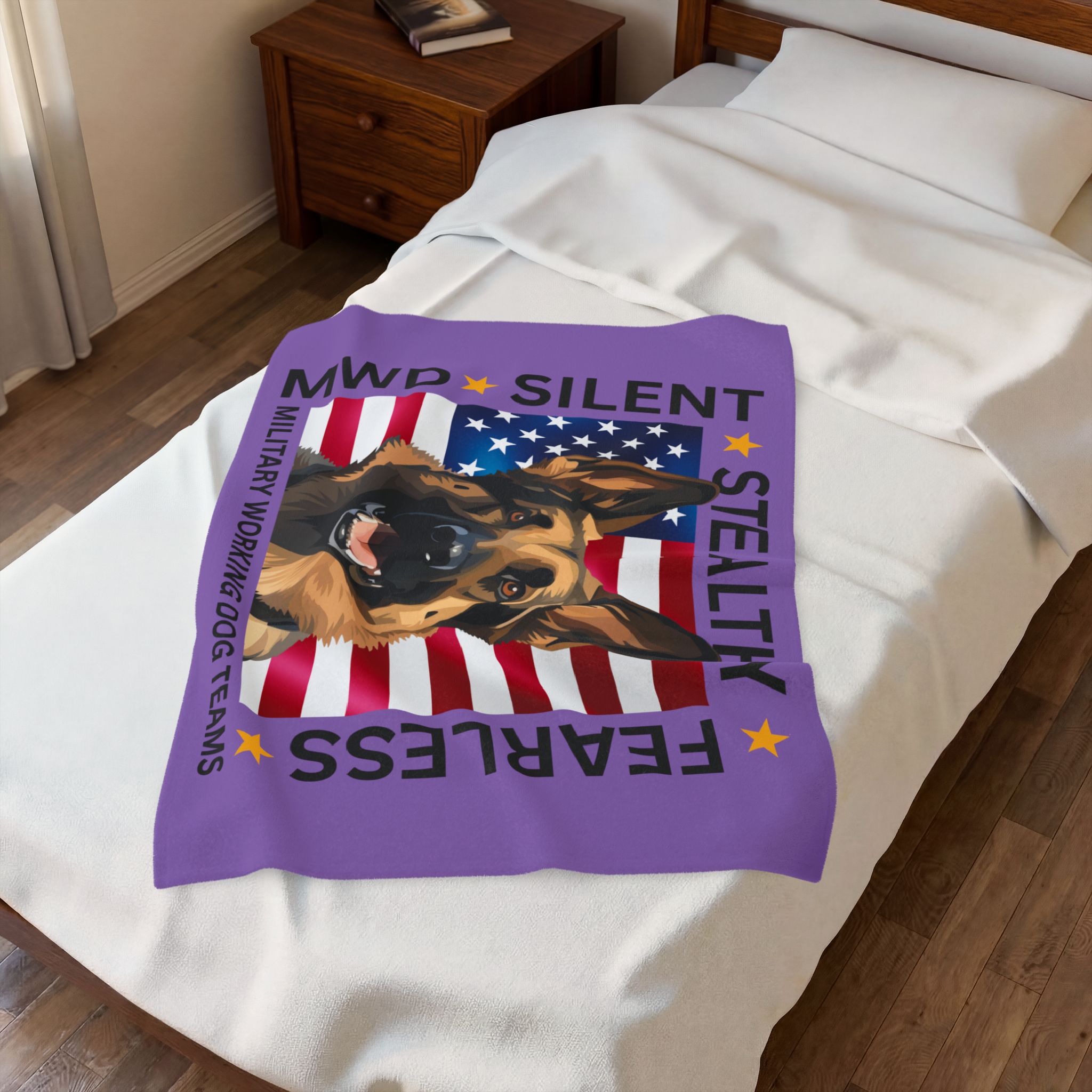 Velveteen Plush Blanket — Military Working Dog K9 Design with American Flag ("Silent, Stealthy, Fearless") - Image 8