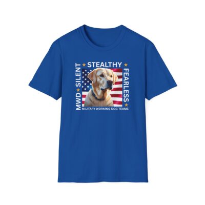 Copy of Military Working Dog T-Shirt — “MWD Silent • Stealthy • Fearless” American Flag K9 Tribute – Yellow Lab