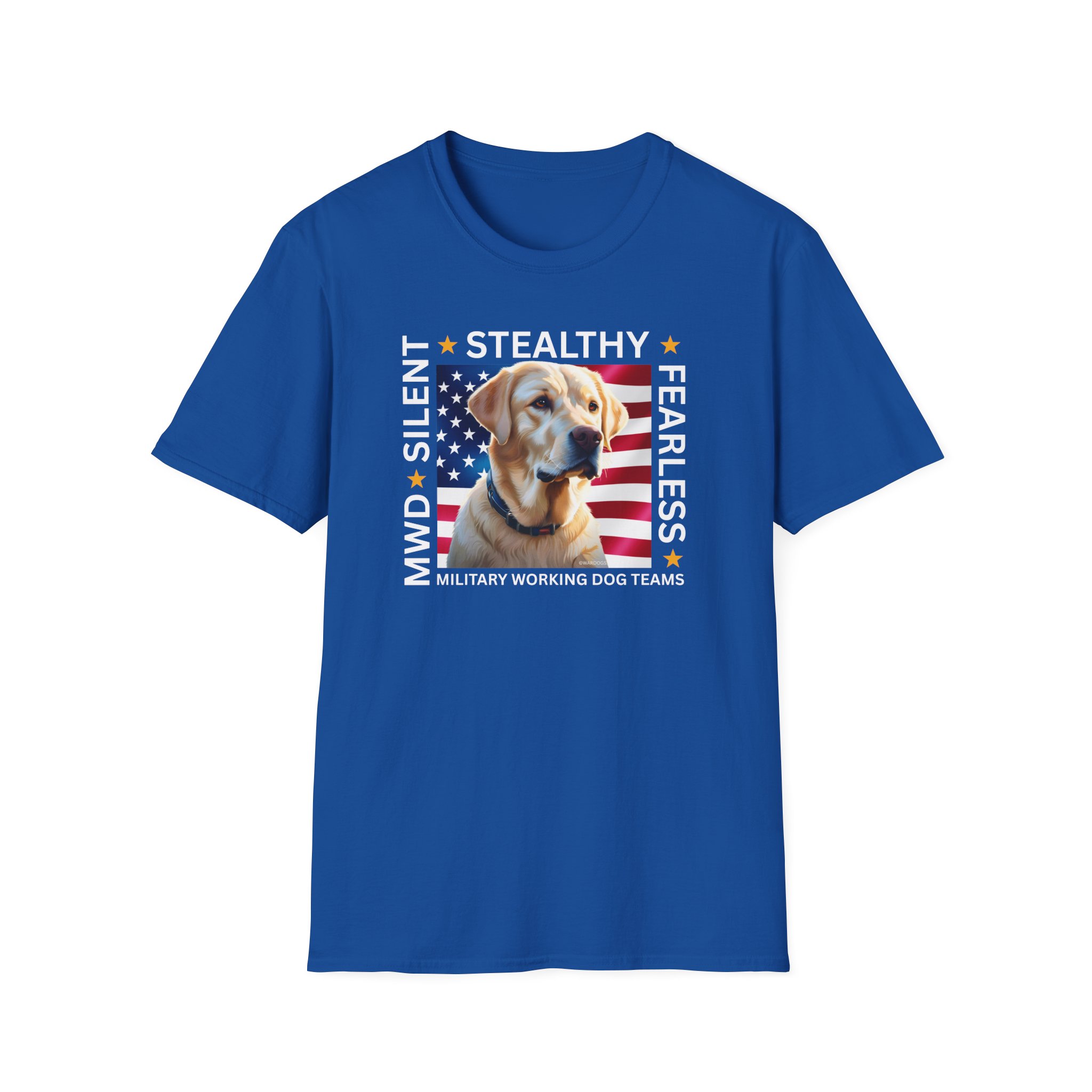 Copy of Military Working Dog T-Shirt — "MWD Silent • Stealthy • Fearless" American Flag K9 Tribute - Yellow Lab