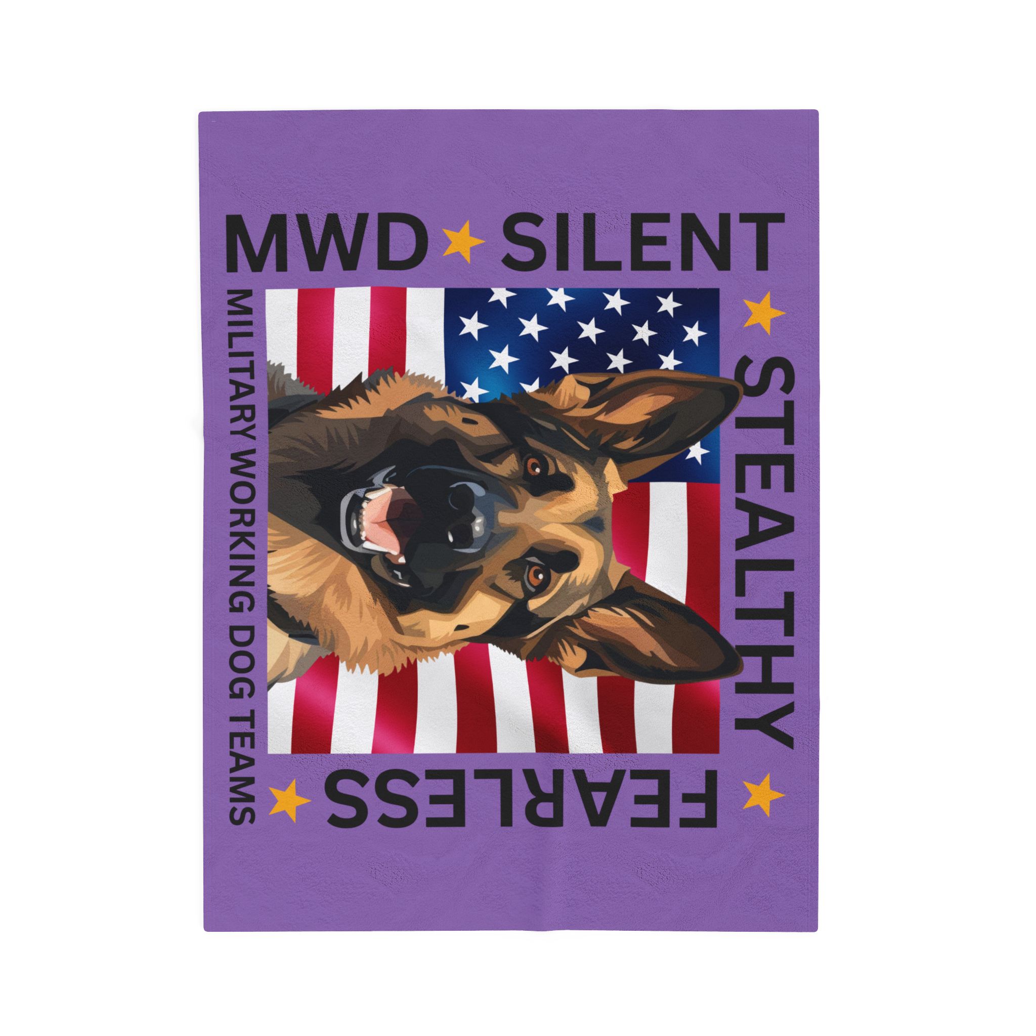 Velveteen Plush Blanket — Military Working Dog K9 Design with American Flag ("Silent, Stealthy, Fearless") - Image 7