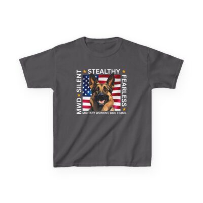 Kids Military Working Dog Tee — “Silent • Stealthy • Fearless” American Flag K9 Shirt