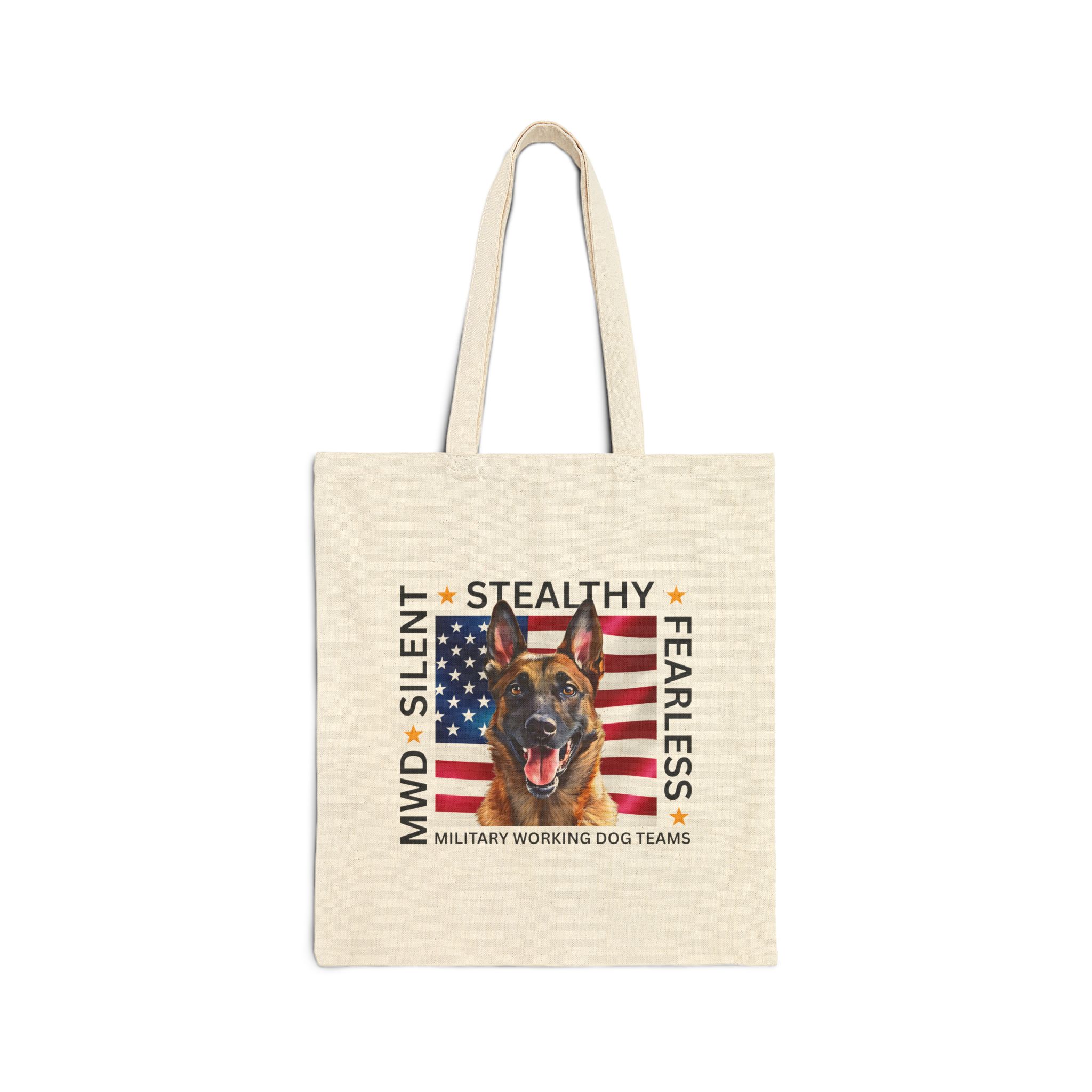 Silent. Stealthy. Fearless. Canine Belgian Malinois Tote Bag - Both Sides Printed!