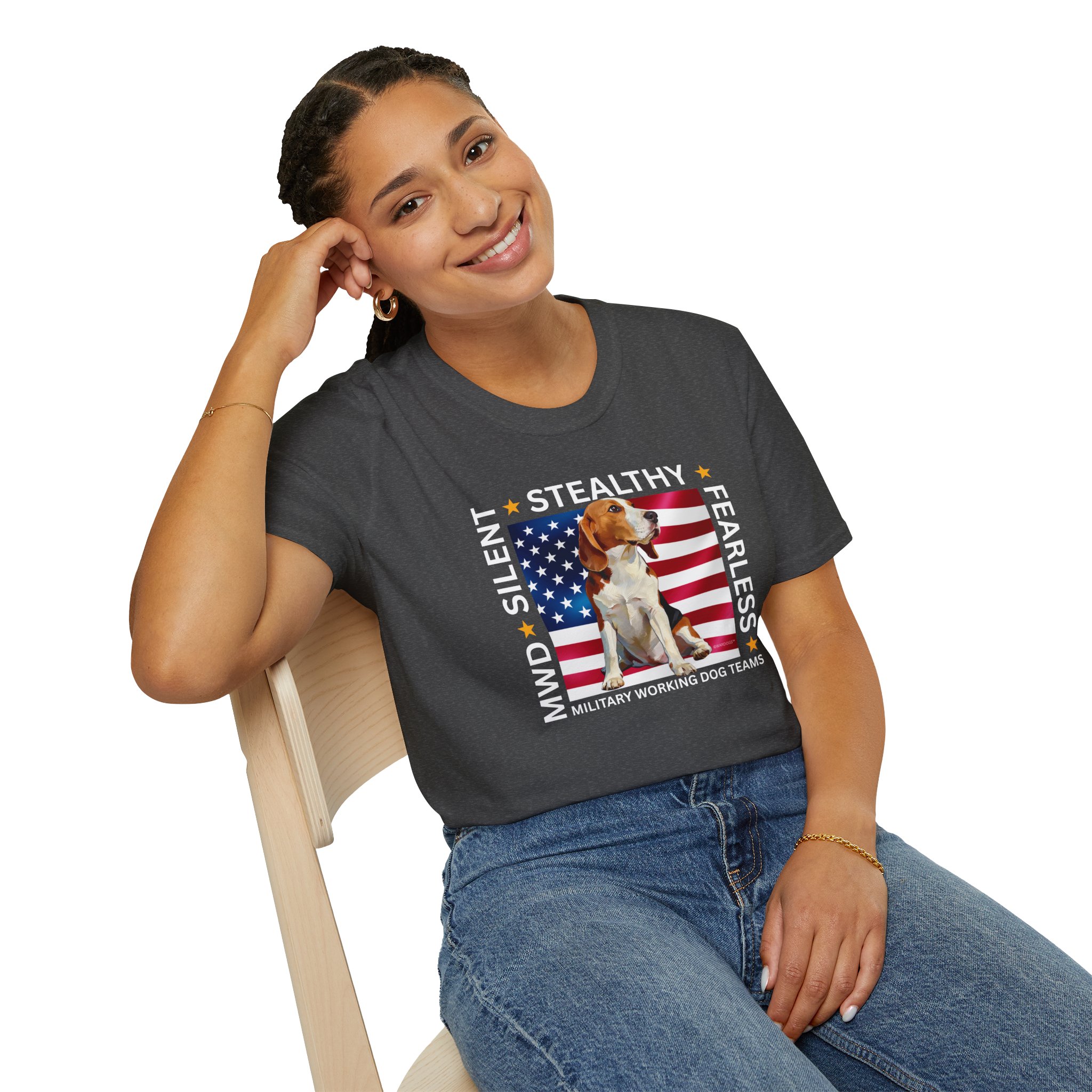 Copy of Military Working Dog T-Shirt — "MWD Silent • Stealthy • Fearless" American Flag K9 Tribute - Beagle - Image 16