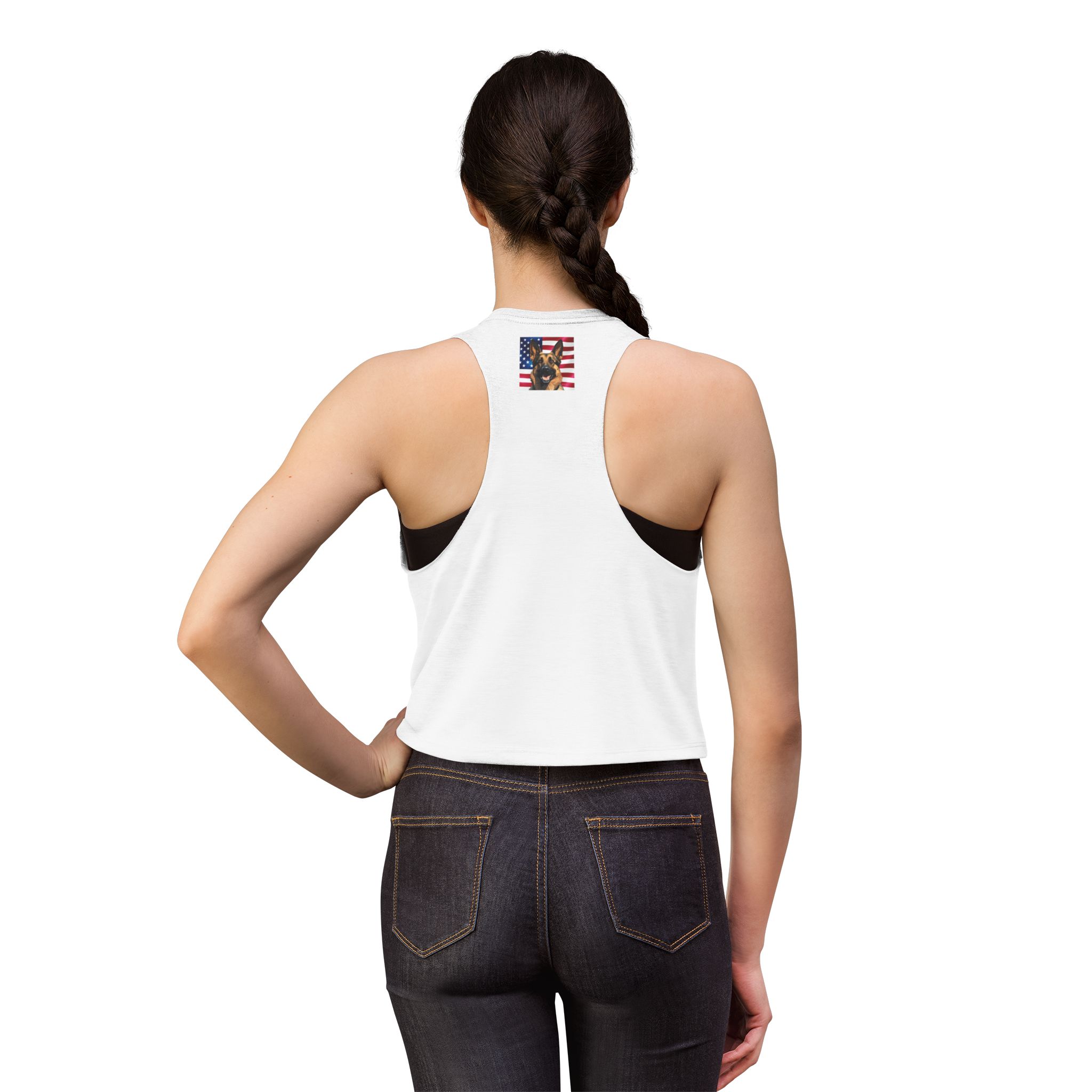 Patriotic German Shepherd Crop Top — American Flag Dog Tee - Image 4