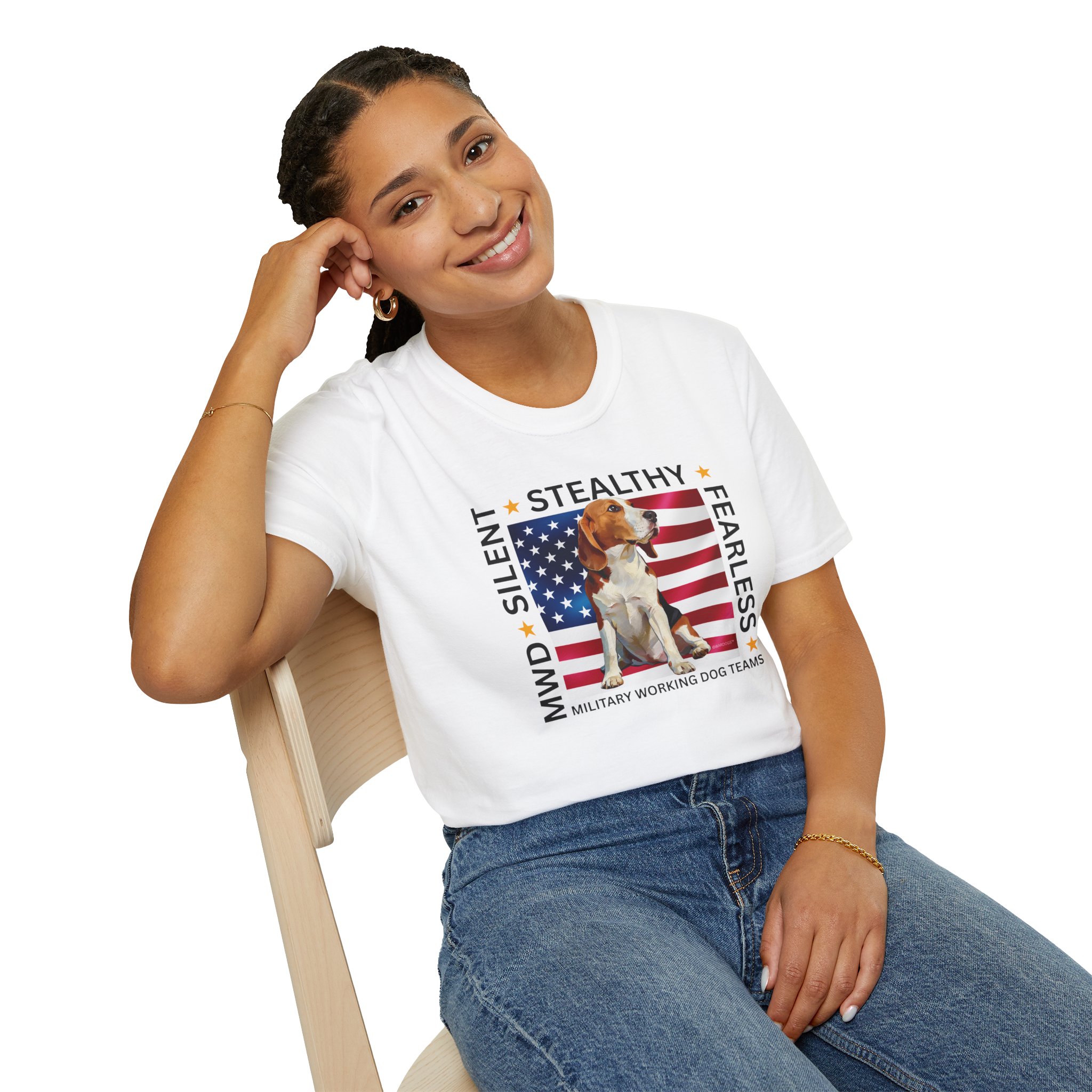 Military Working Dog T-Shirt — "MWD Silent • Stealthy • Fearless" American Flag K9 Tribute - Beagle - Image 8