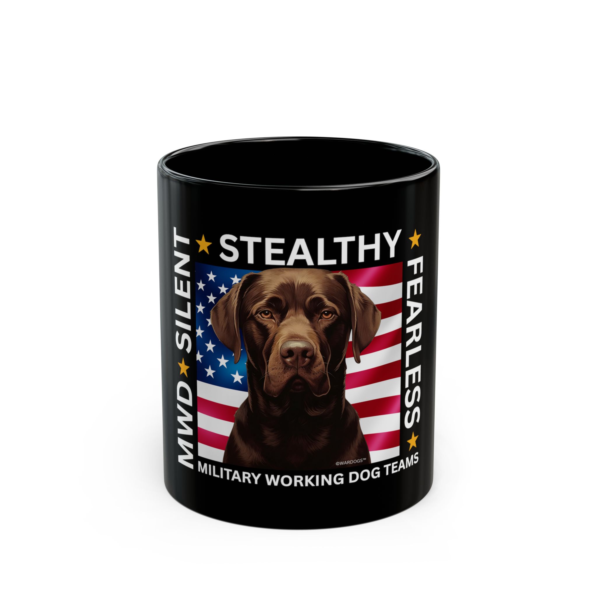 MWD "FEARLESS" Mug — Military K9 Coffee Cup (11oz/15oz) Chocolate Lab