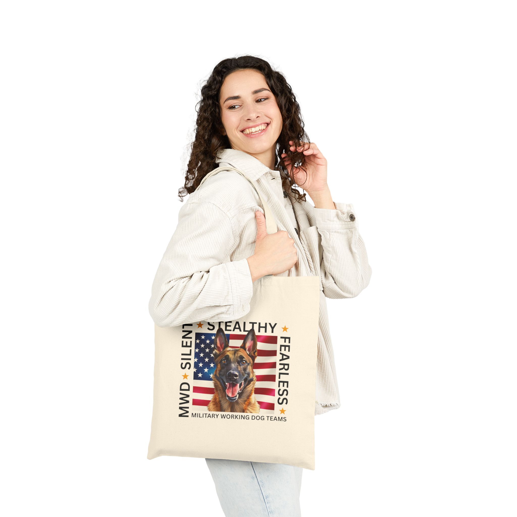 Silent. Stealthy. Fearless. Canine Belgian Malinois Tote Bag - Both Sides Printed! - Image 3