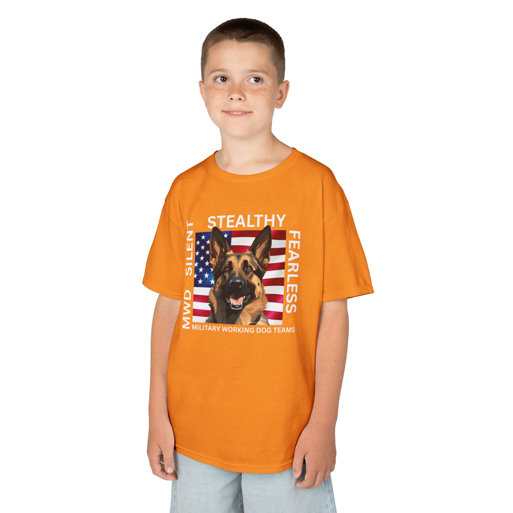 Kids Military Working Dog Tee — "Silent • Stealthy • Fearless" American Flag K9 Shirt - Image 8