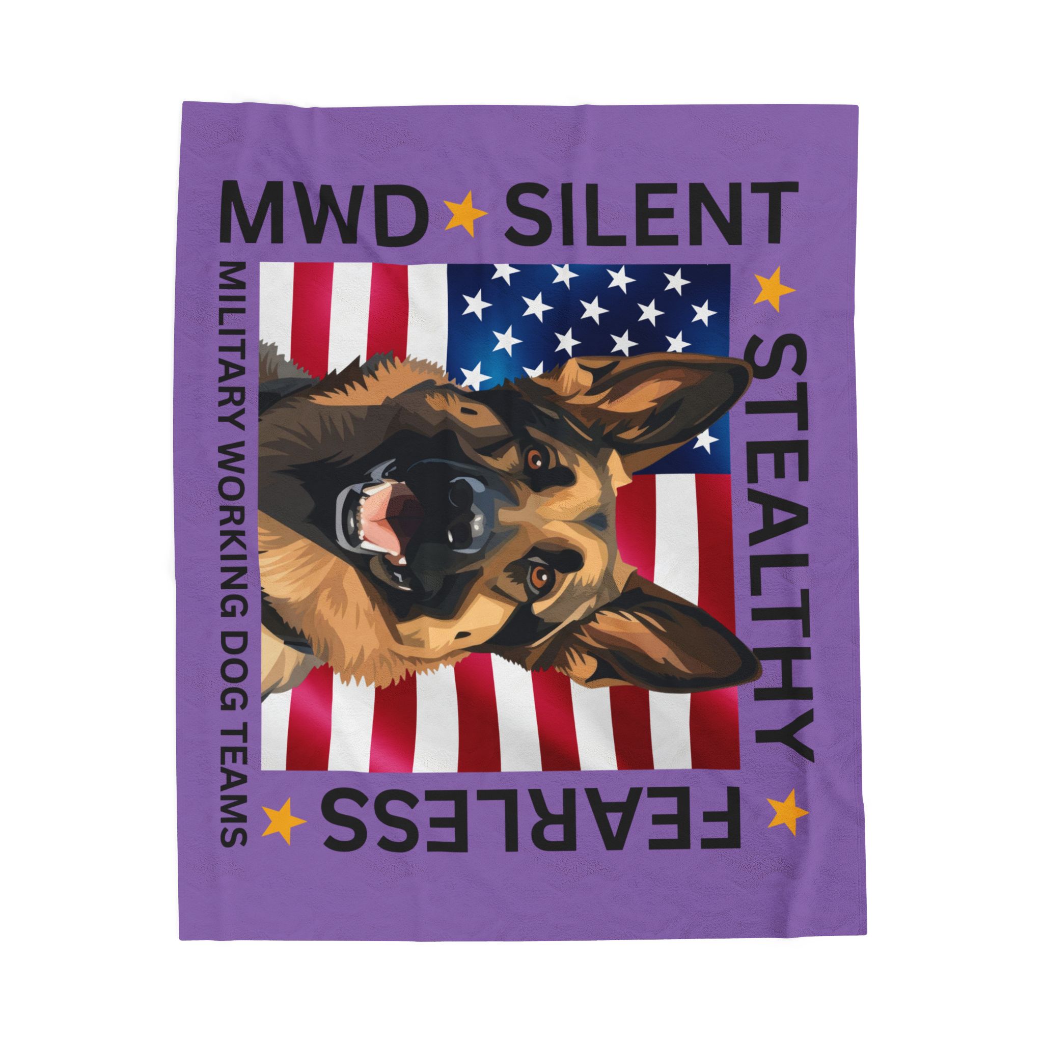 Velveteen Plush Blanket — Military Working Dog K9 Design with American Flag ("Silent, Stealthy, Fearless") - Image 4