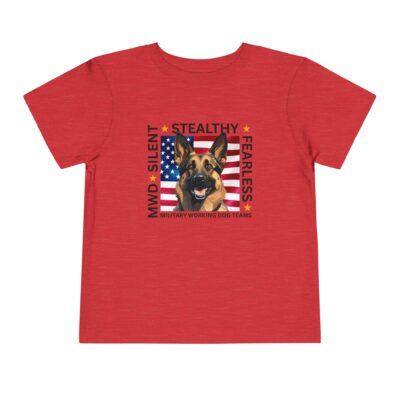 Toddler Tee — “Silent • Stealthy • Fearless” Military Working Dog American Flag