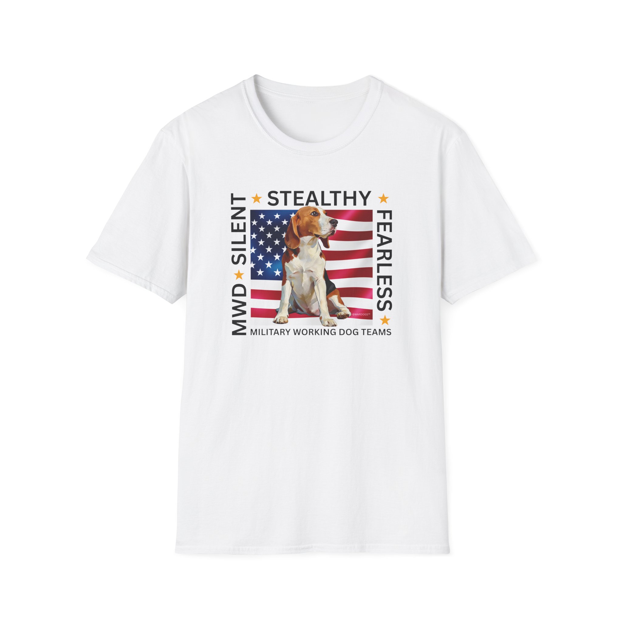 Military Working Dog T-Shirt — "MWD Silent • Stealthy • Fearless" American Flag K9 Tribute - Beagle - Image 5