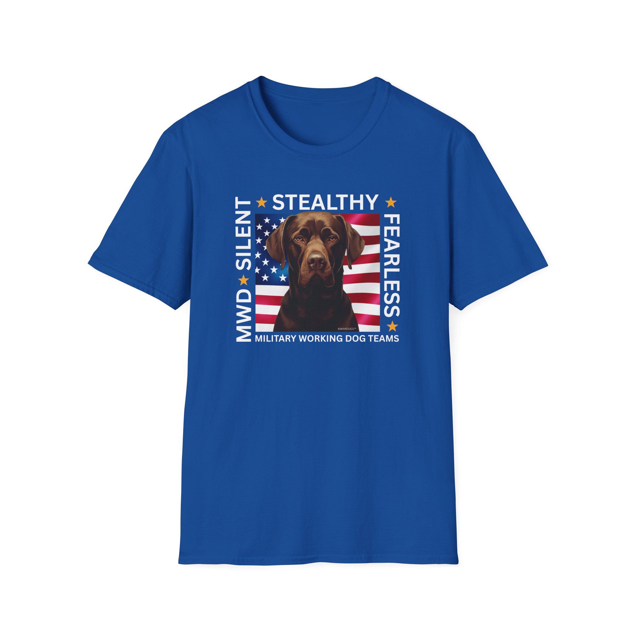 Military Working Dog T-Shirt — "MWD Silent • Stealthy • Fearless" American Flag K9 Tribute - Chocolate Lab - Image 13