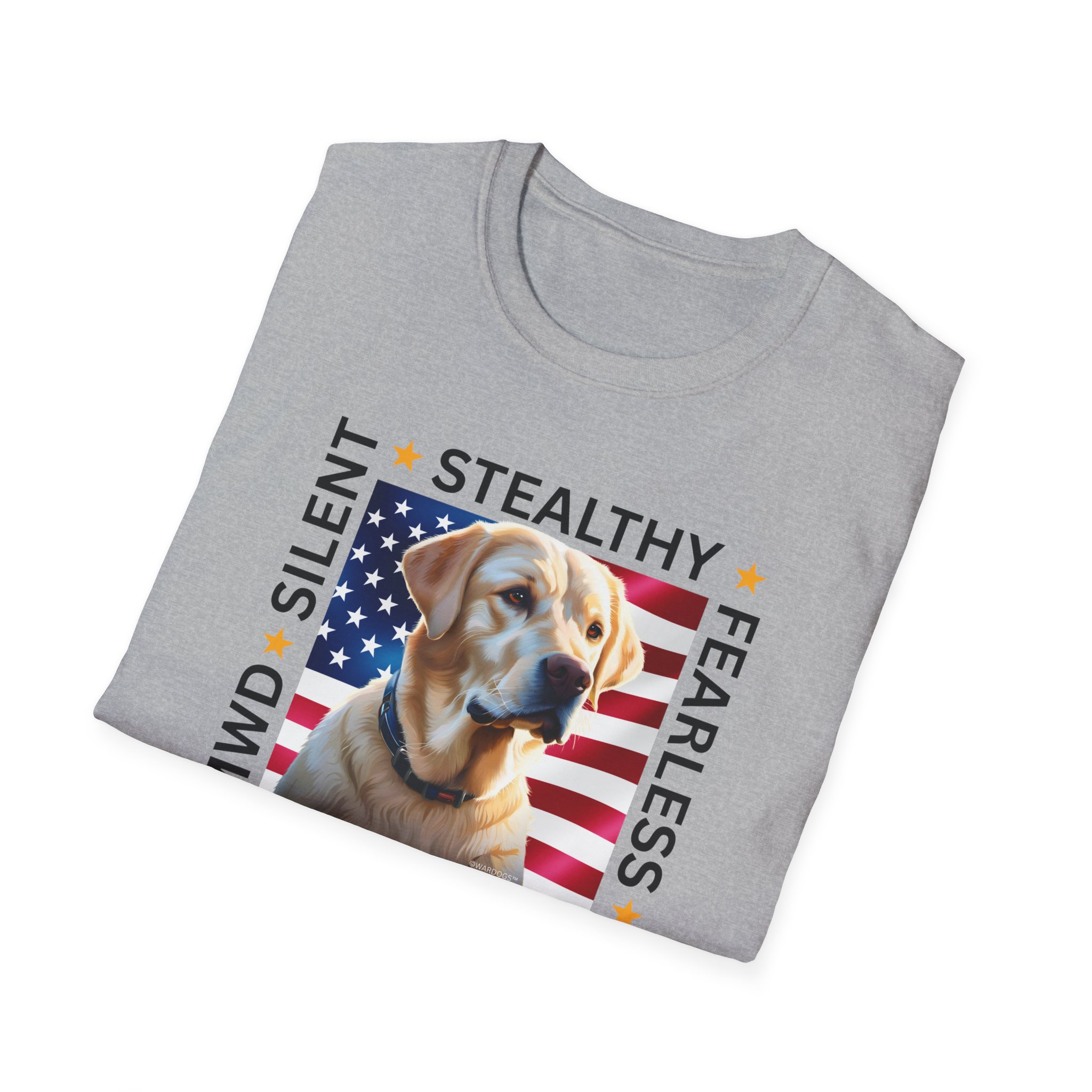 Military Working Dog T-Shirt — "MWD Silent • Stealthy • Fearless" American Flag K9 Tribute - Yellow Labrador - Image 10