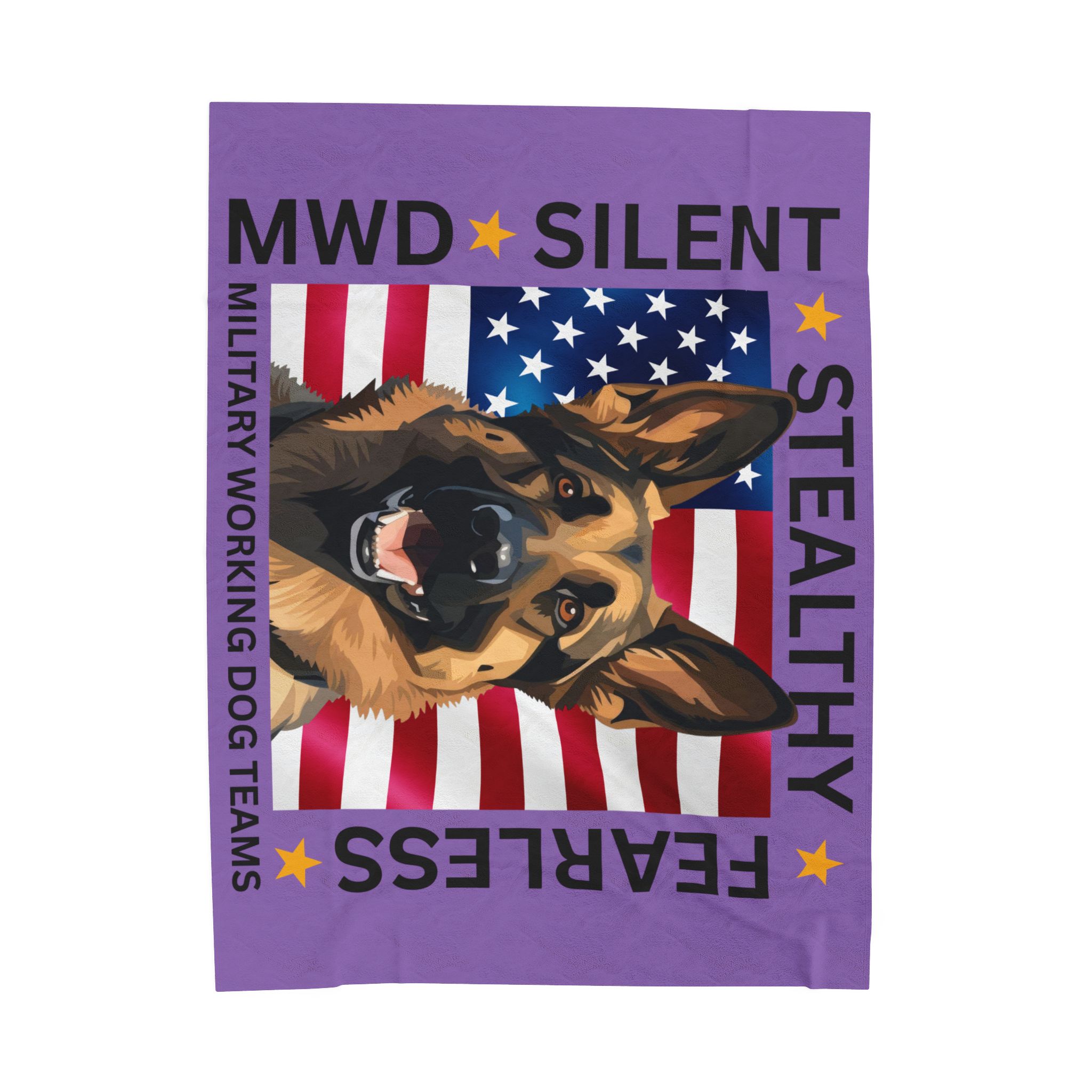 Velveteen Plush Blanket — Military Working Dog K9 Design with American Flag ("Silent, Stealthy, Fearless") - Image 2