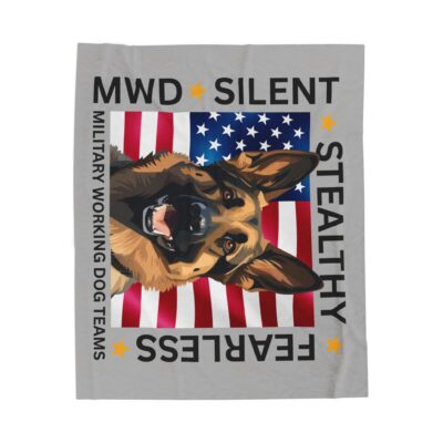 Velveteen Plush Blanket — Military Working Dog K9 Design with American Flag (“Silent, Stealthy, Fearless”)