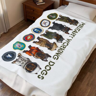 Military Working Dogs Velveteen Plush Blanket – Patriotic K9 Unit Throw