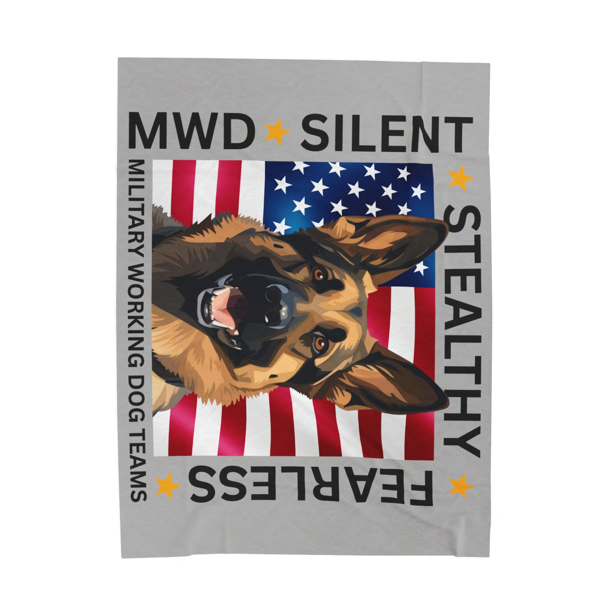 Velveteen Plush Blanket — Military Working Dog K9 Design with American Flag ("Silent, Stealthy, Fearless") - Image 4