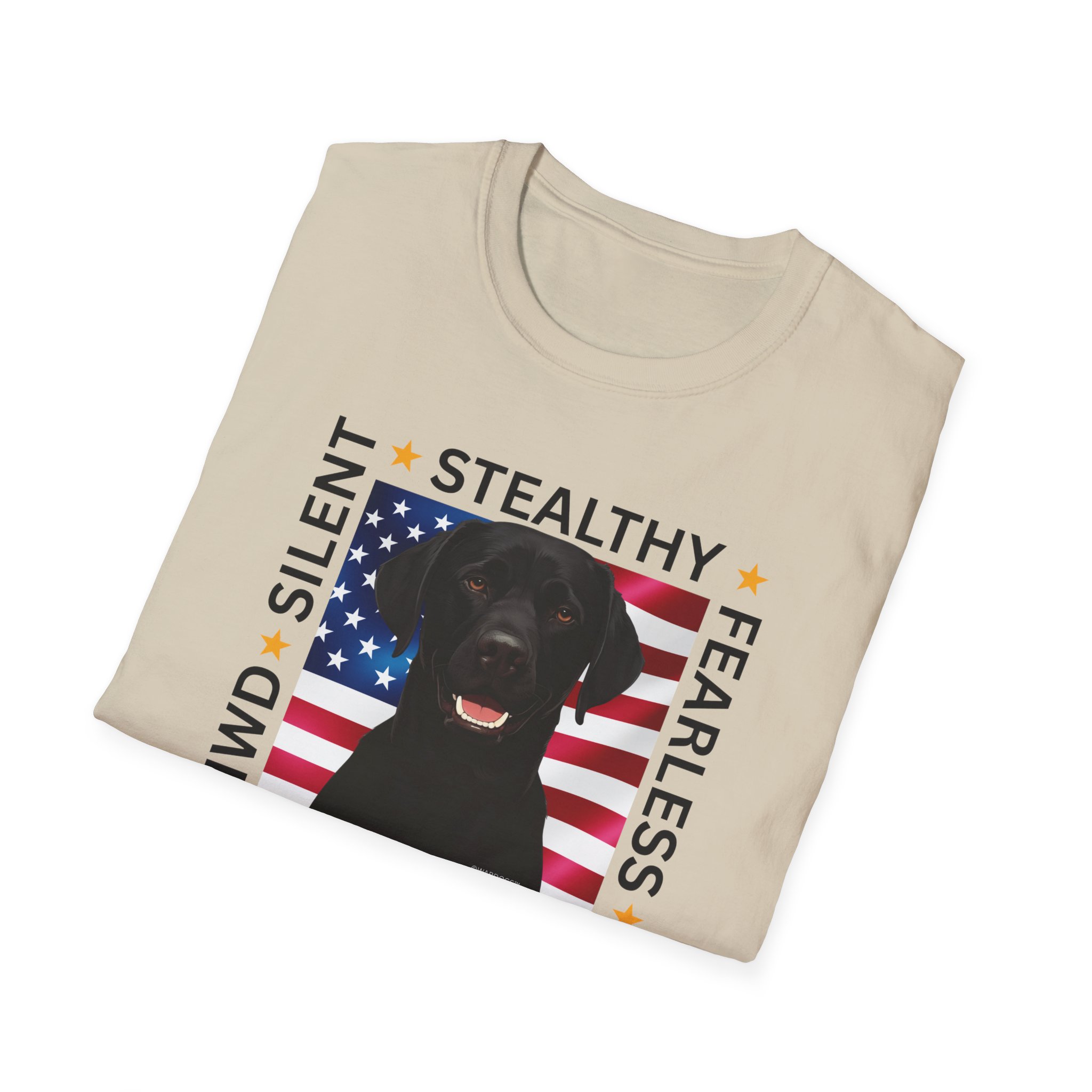Military Working Dog T-Shirt — "MWD Silent • Stealthy • Fearless" American Flag K9 Tribute - Black Lab - Image 10