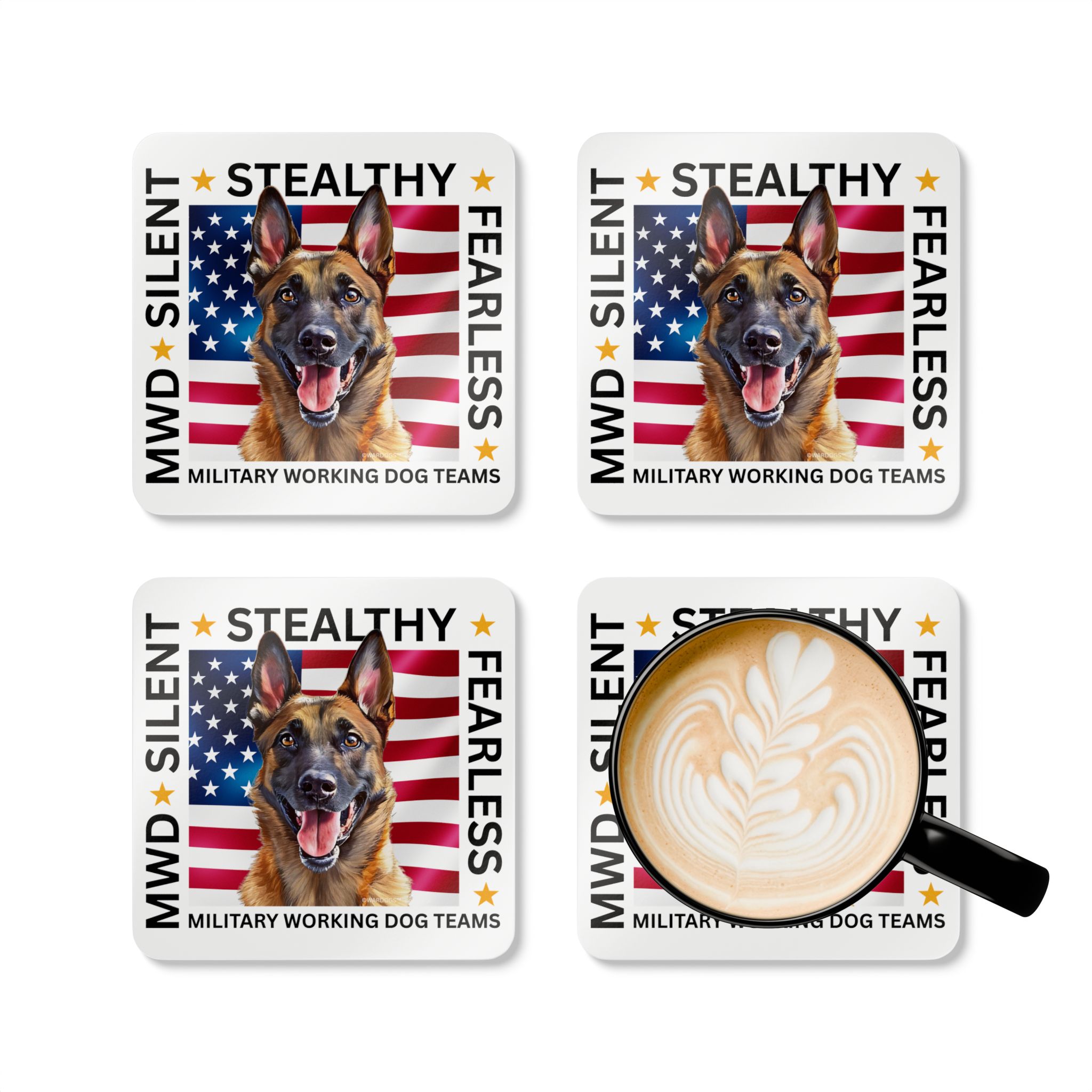Military Working Dog Coaster Set – Malinois ‘Silent, Stealthy, Fearless’ Cork Drink Coasters - Set of Four - Image 5