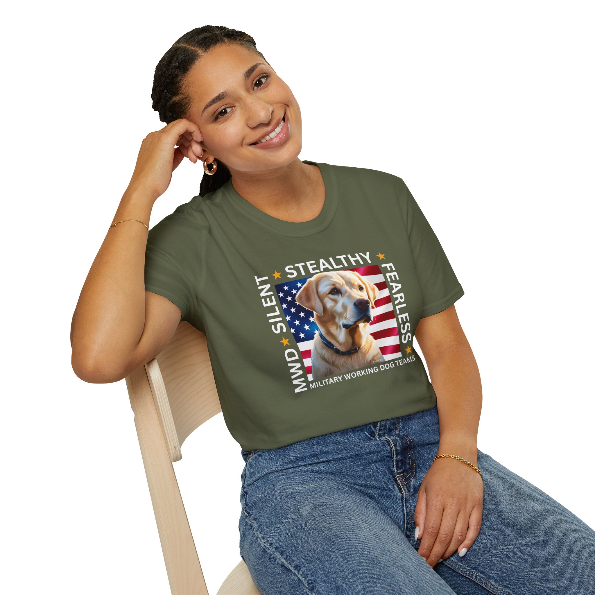 Copy of Military Working Dog T-Shirt — "MWD Silent • Stealthy • Fearless" American Flag K9 Tribute - Yellow Lab - Image 12