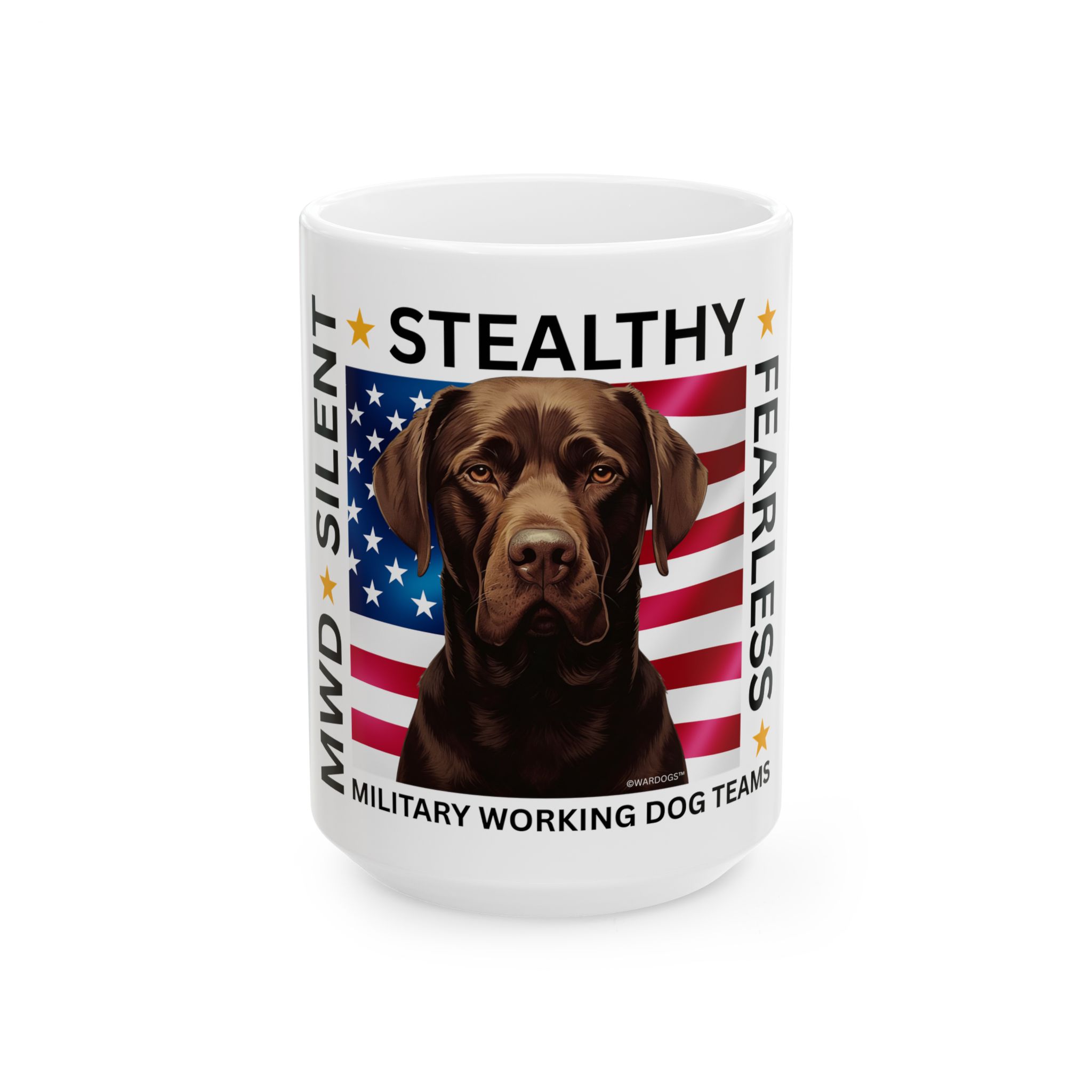 MWD "FEARLESS" Mug — Military K9 Coffee Cup (11oz/15oz) Chocolate Lab