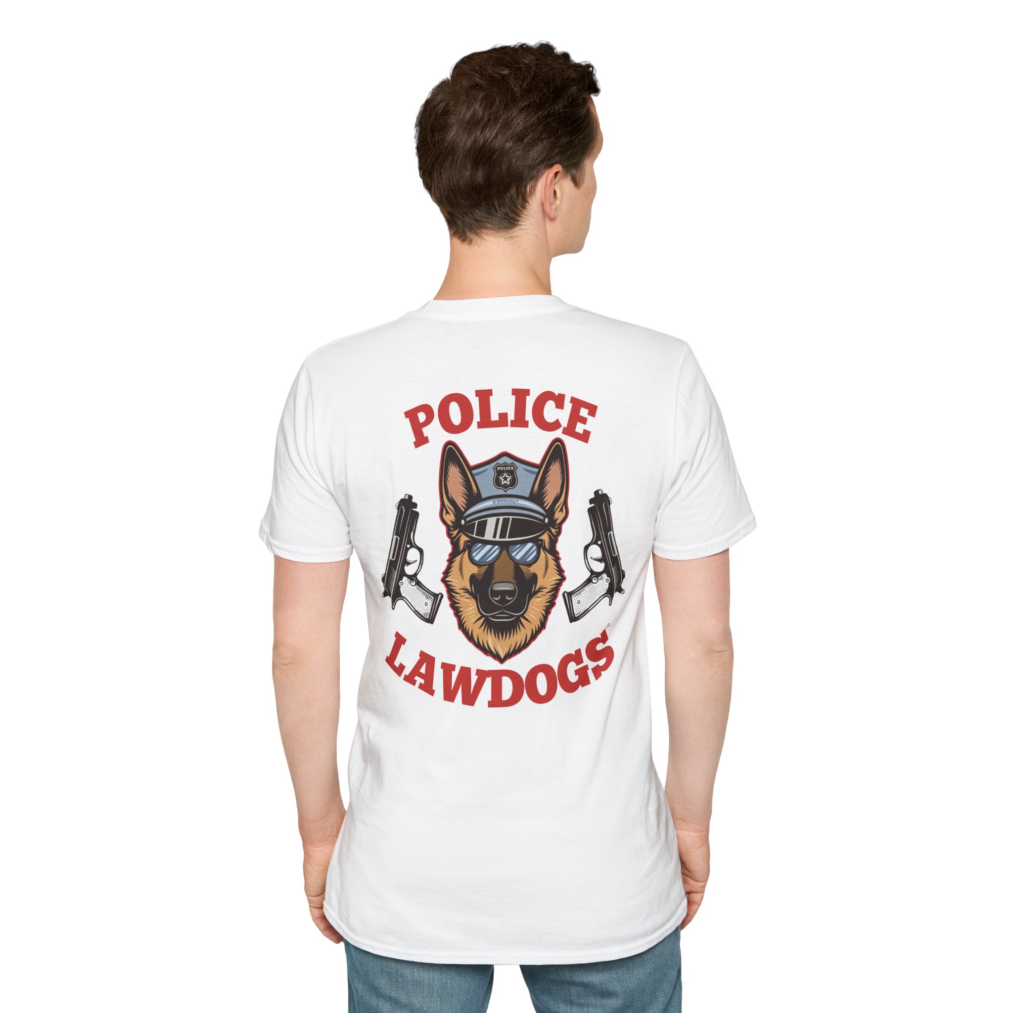 Police Lawdogs T-Shirt – K9 Handler German Shepherd Badge Tee -Back Design - Image 3