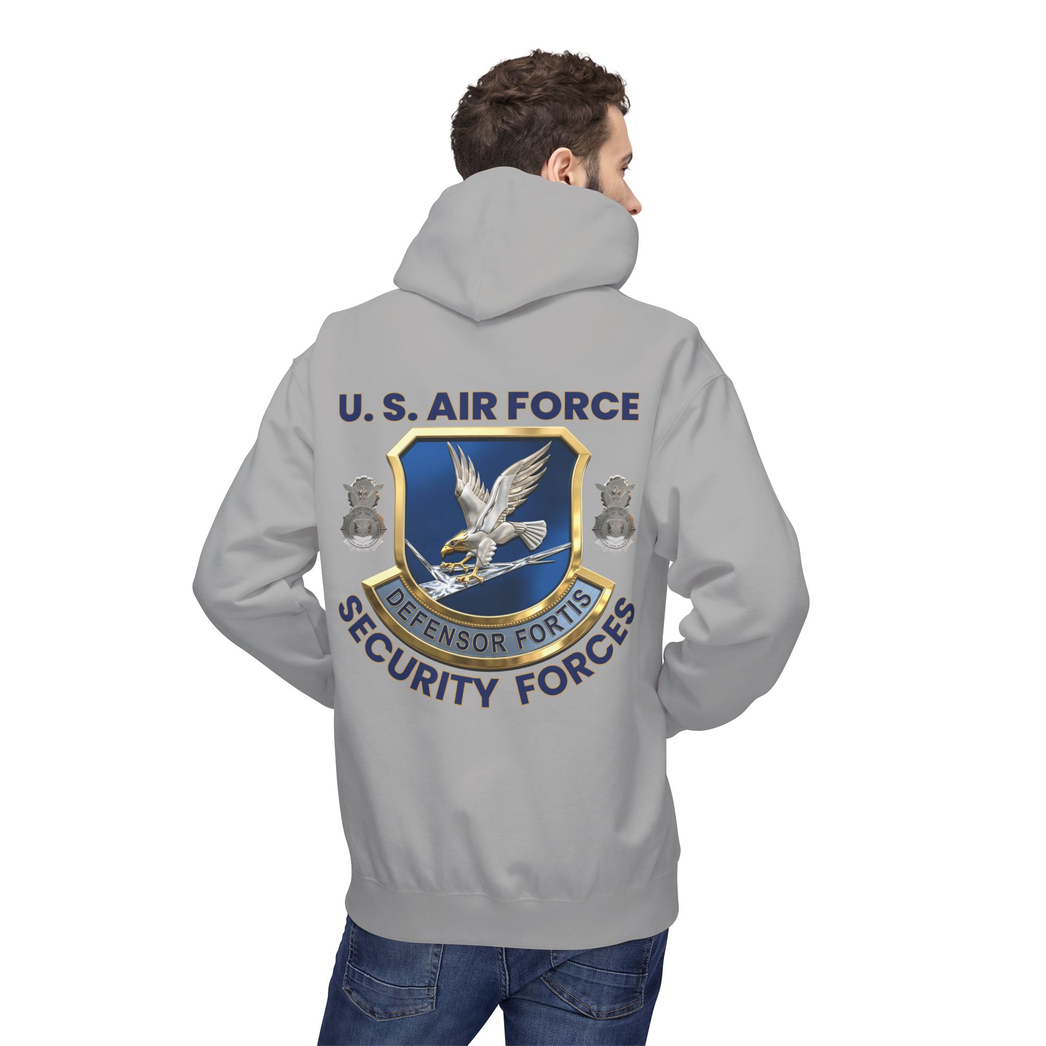 Air Force Security Forces Emblem Hoodie – U.S. Air Force Defensor Fortis Back Print - Image 6