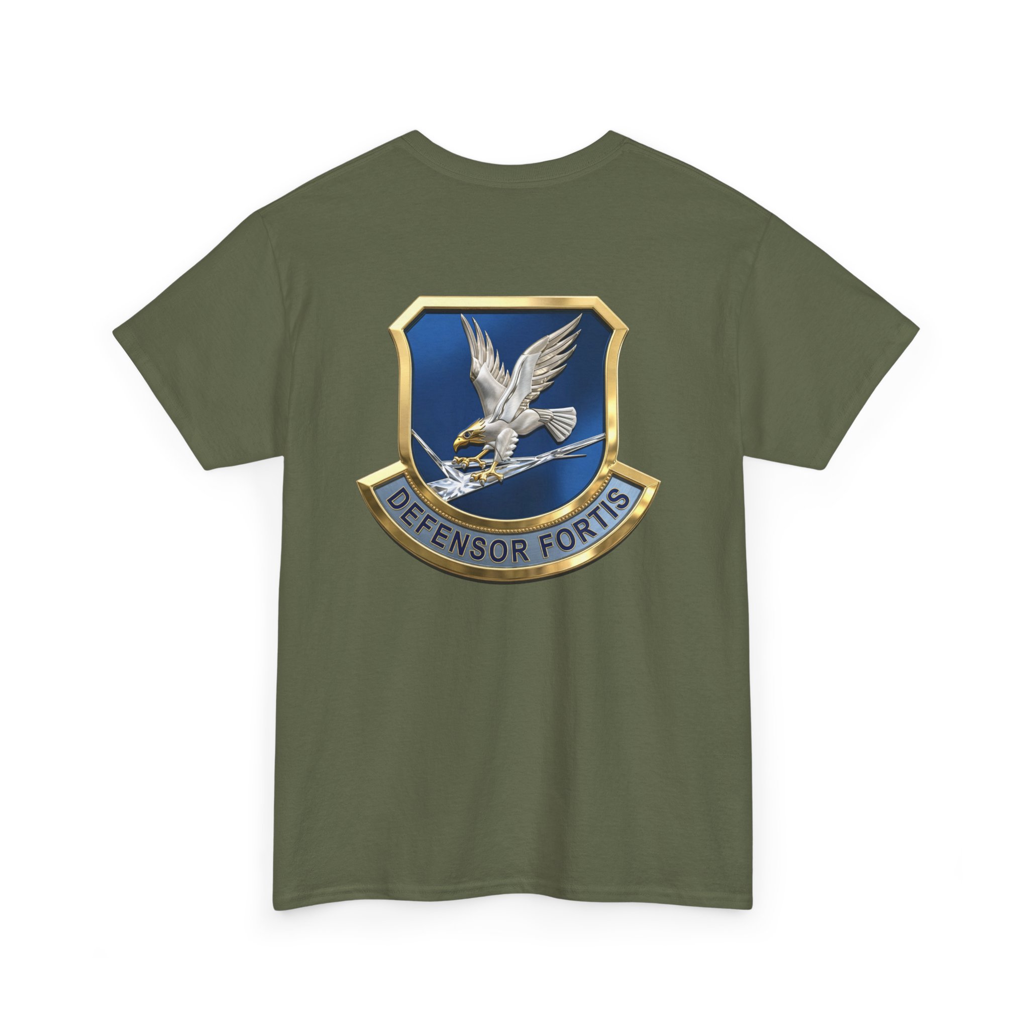 Military Crest T-Shirt — Defensor Fortis Emblem Back Print - Image 28