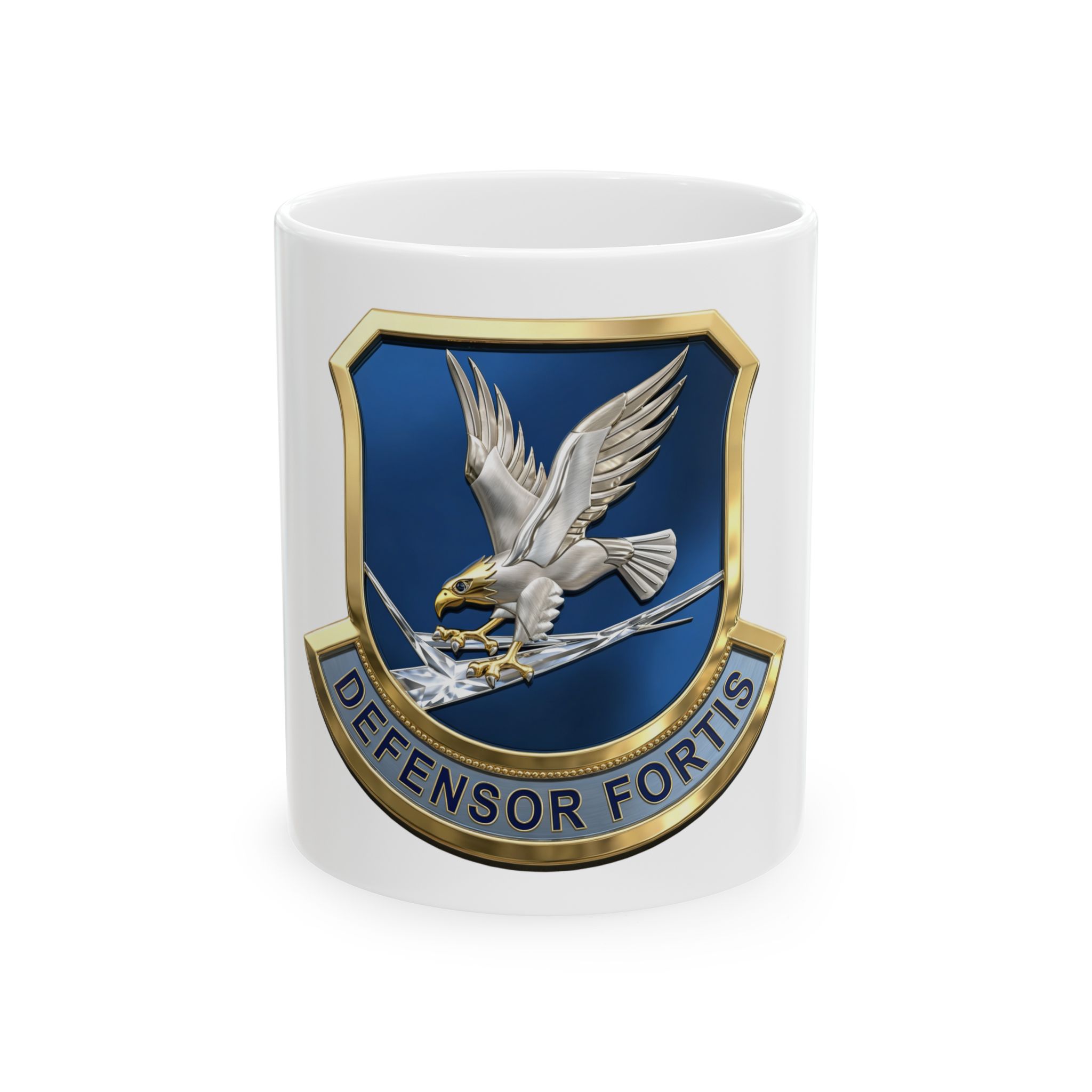 Defensor Fortis Ceramic Mug — Military Emblem Coffee Cup (11oz & 15oz)