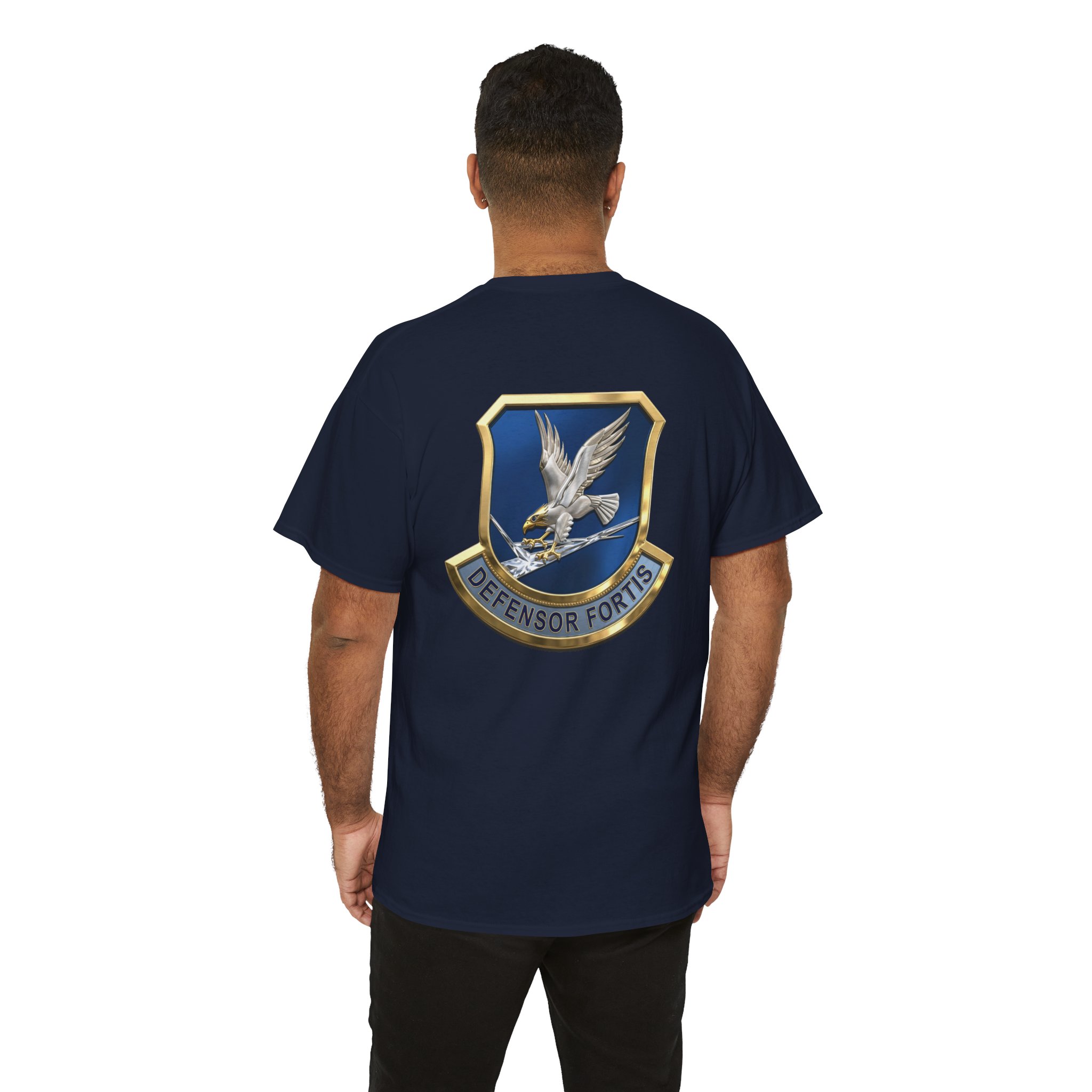 Military Crest T-Shirt — Defensor Fortis Emblem Back Print - Image 50