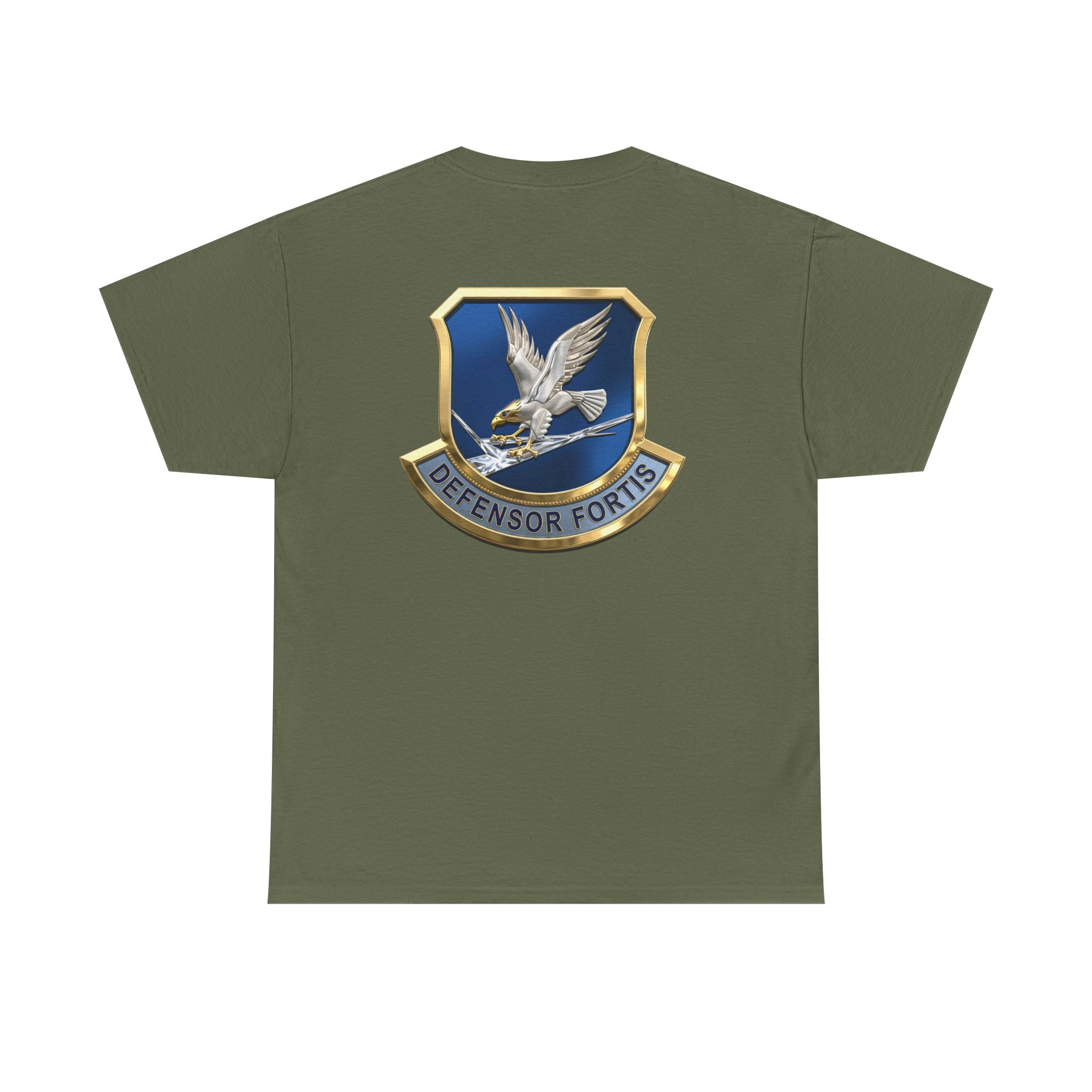 Military Crest T-Shirt — Defensor Fortis Emblem Back Print - Image 26