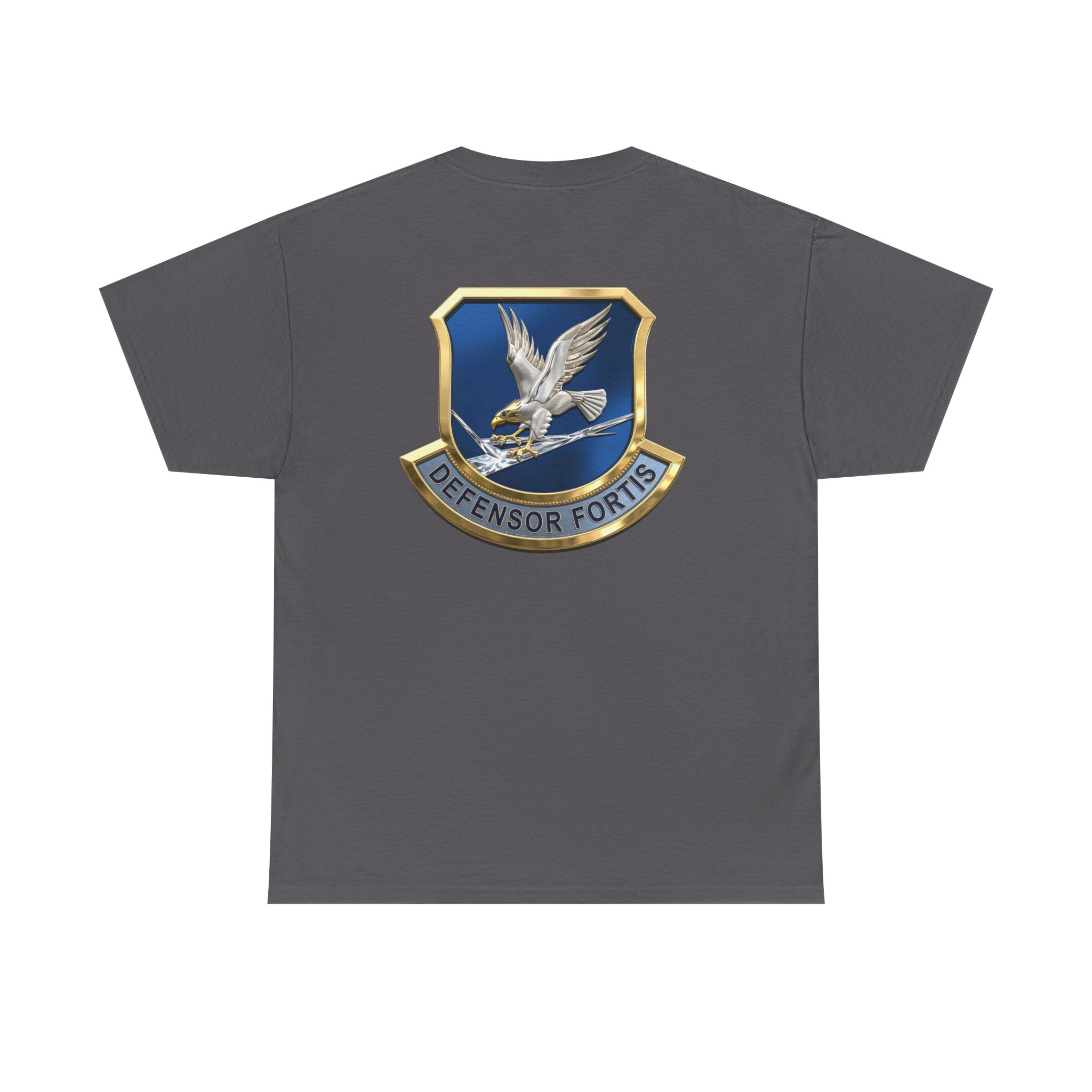 Military Crest T-Shirt — Defensor Fortis Emblem Back Print - Image 36