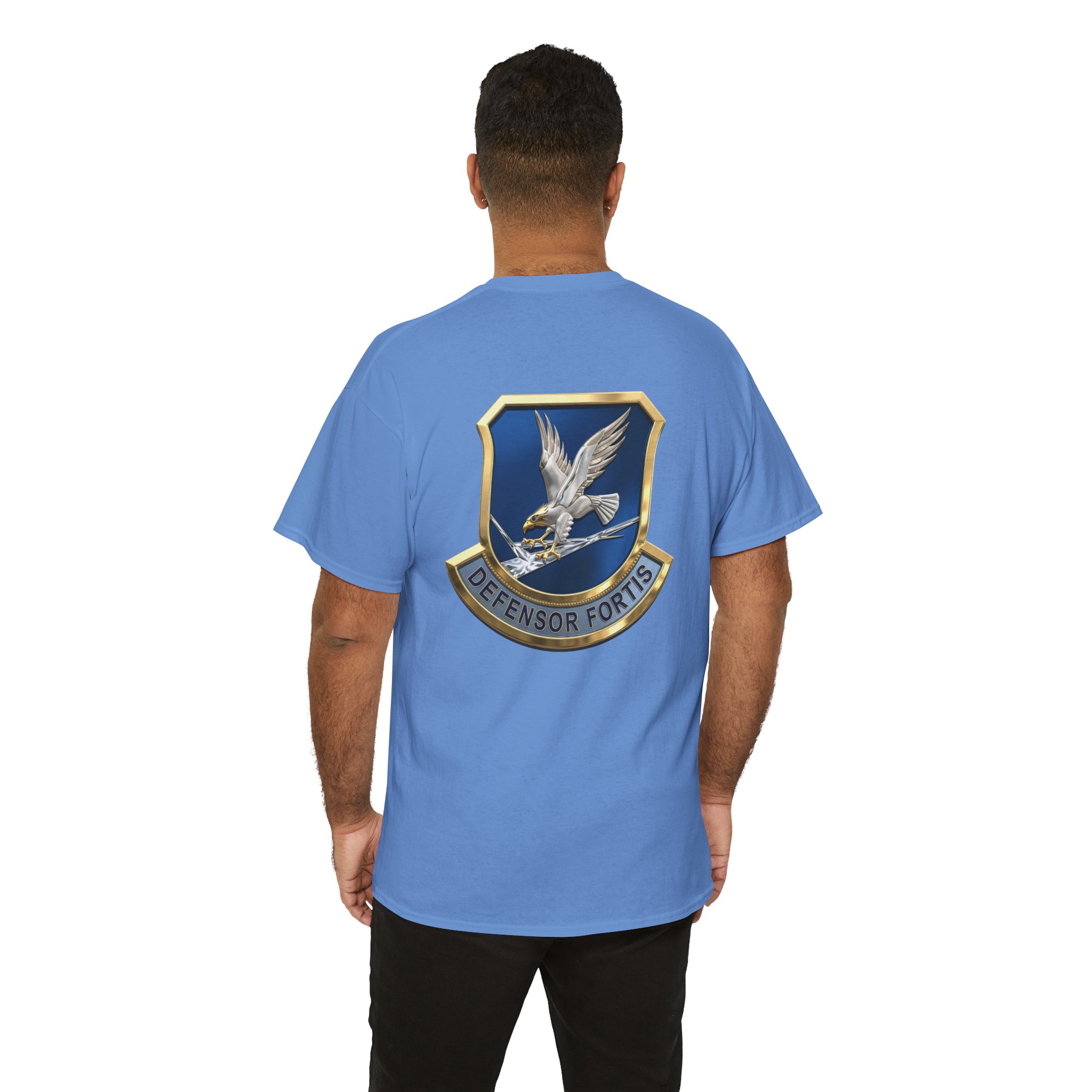 Military Crest T-Shirt — Defensor Fortis Emblem Back Print - Image 35