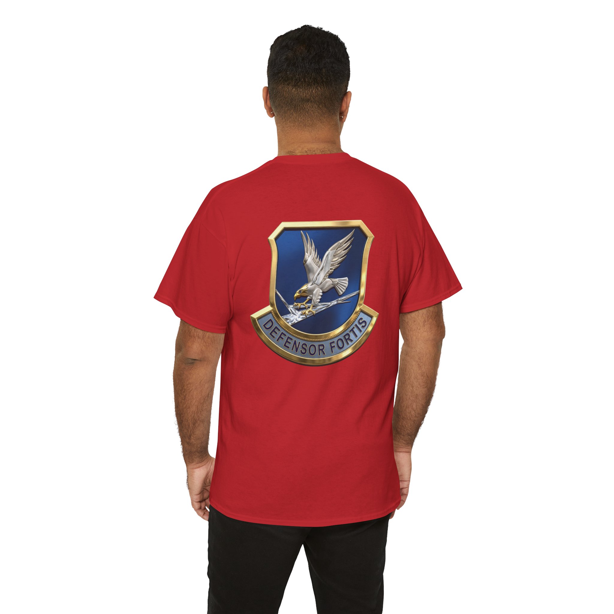 Military Crest T-Shirt — Defensor Fortis Emblem Back Print - Image 55