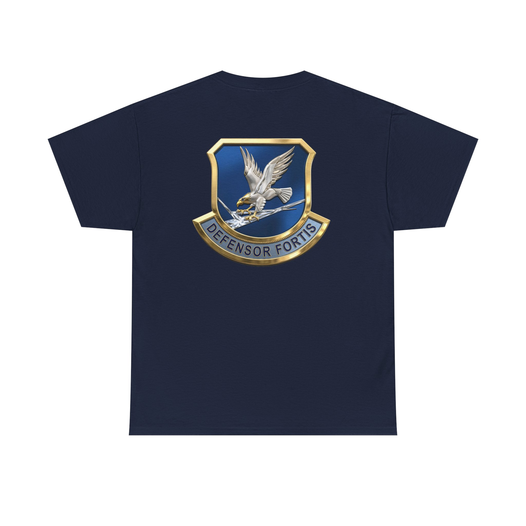 Military Crest T-Shirt — Defensor Fortis Emblem Back Print - Image 46