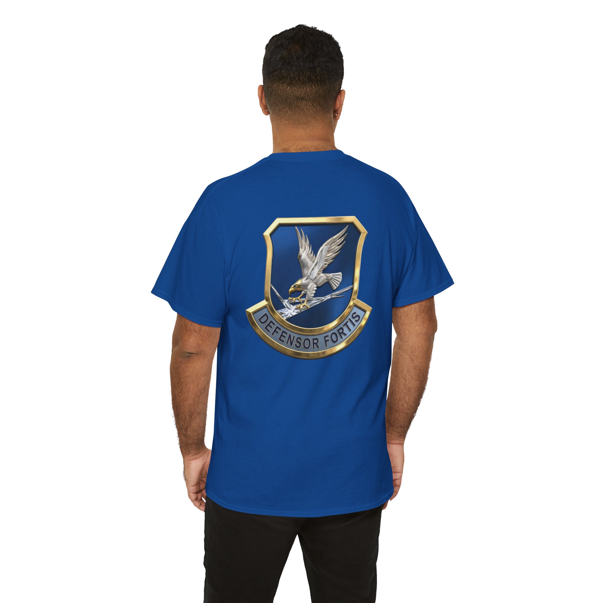 Military Crest T-Shirt — Defensor Fortis Emblem Back Print - Image 45