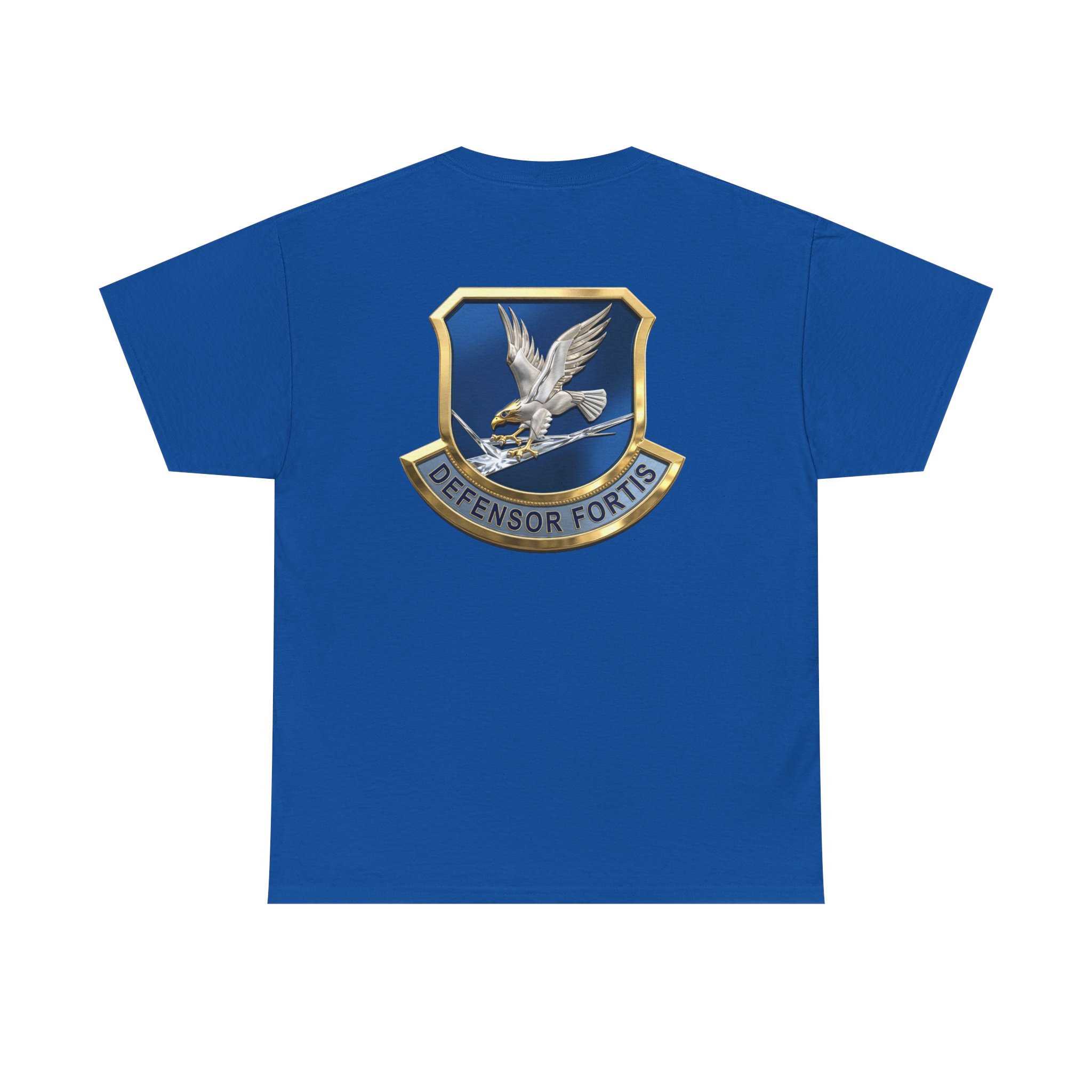 Military Crest T-Shirt — Defensor Fortis Emblem Back Print - Image 41