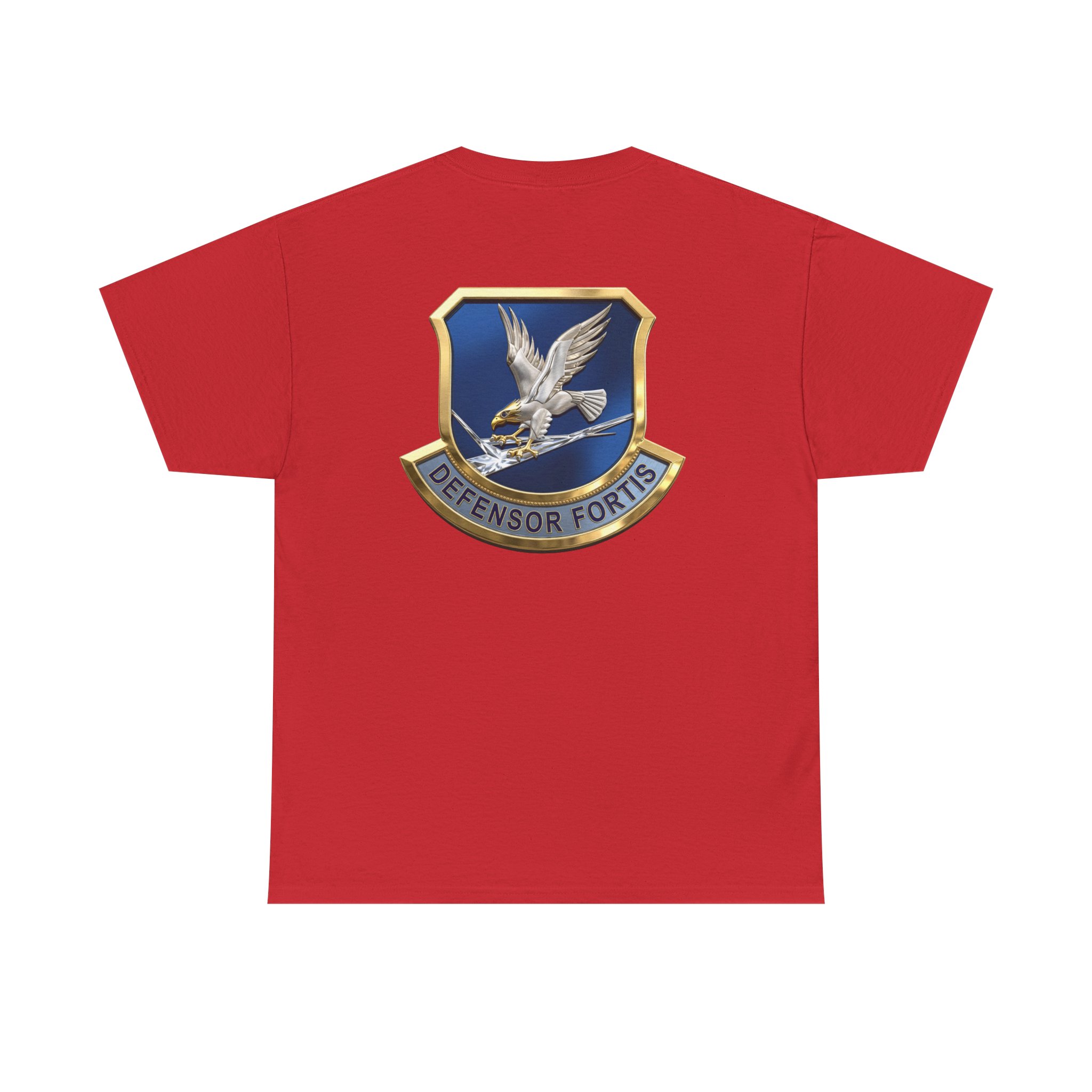 Military Crest T-Shirt — Defensor Fortis Emblem Back Print - Image 51