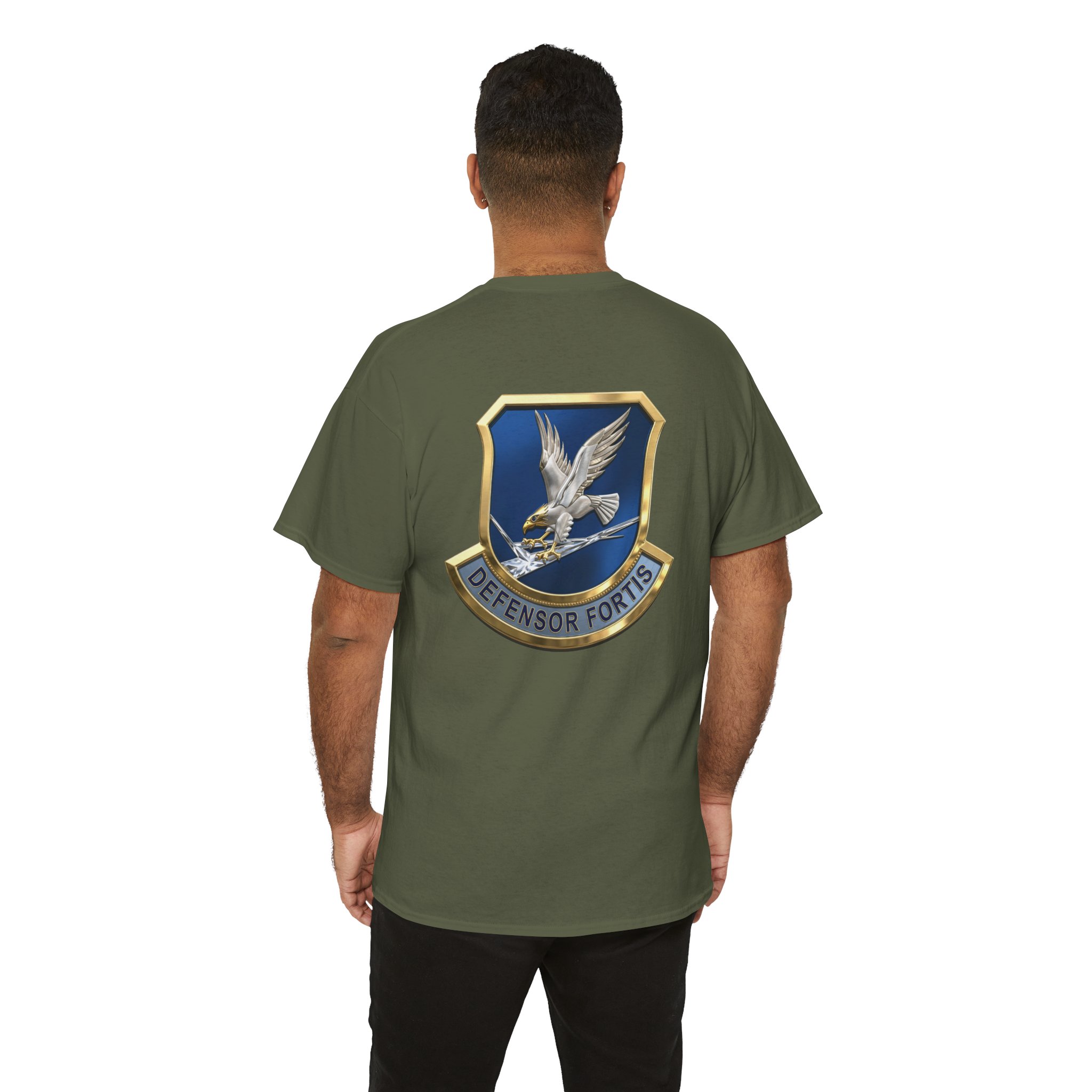 Military Crest T-Shirt — Defensor Fortis Emblem Back Print - Image 30