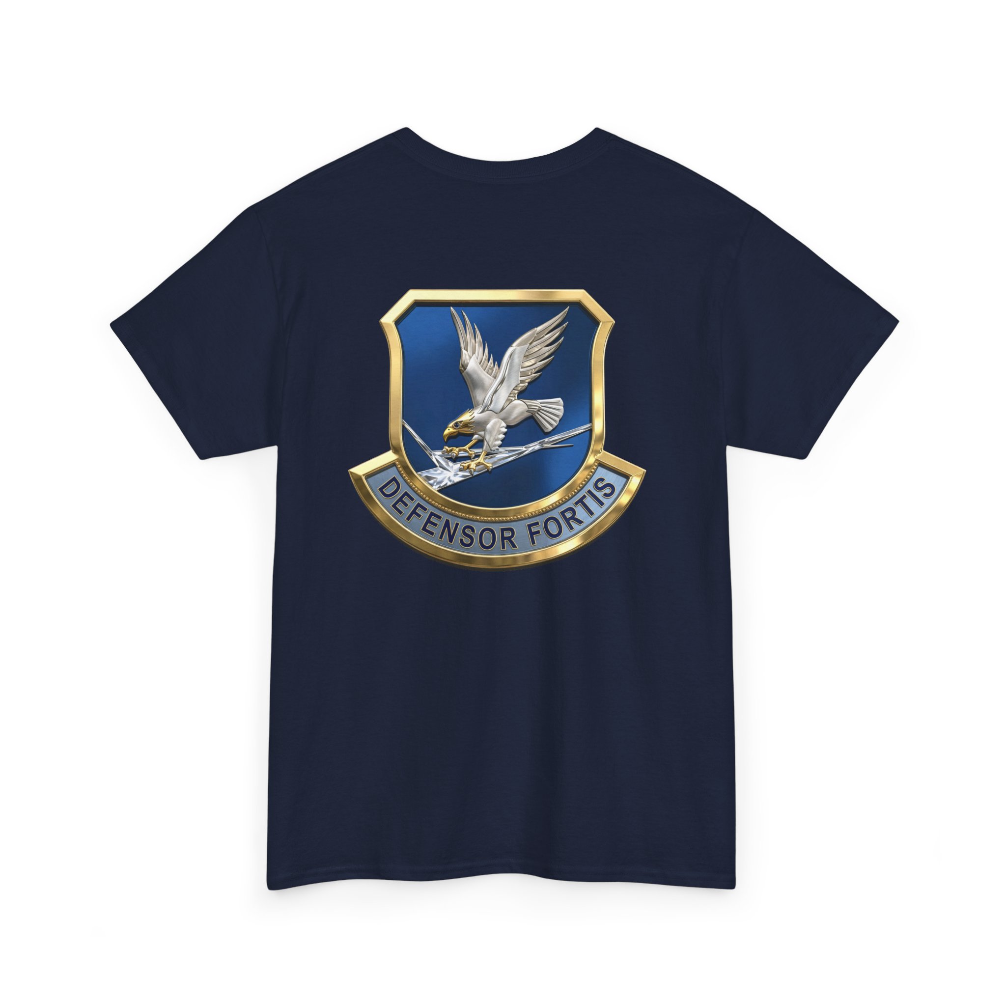 Military Crest T-Shirt — Defensor Fortis Emblem Back Print - Image 48