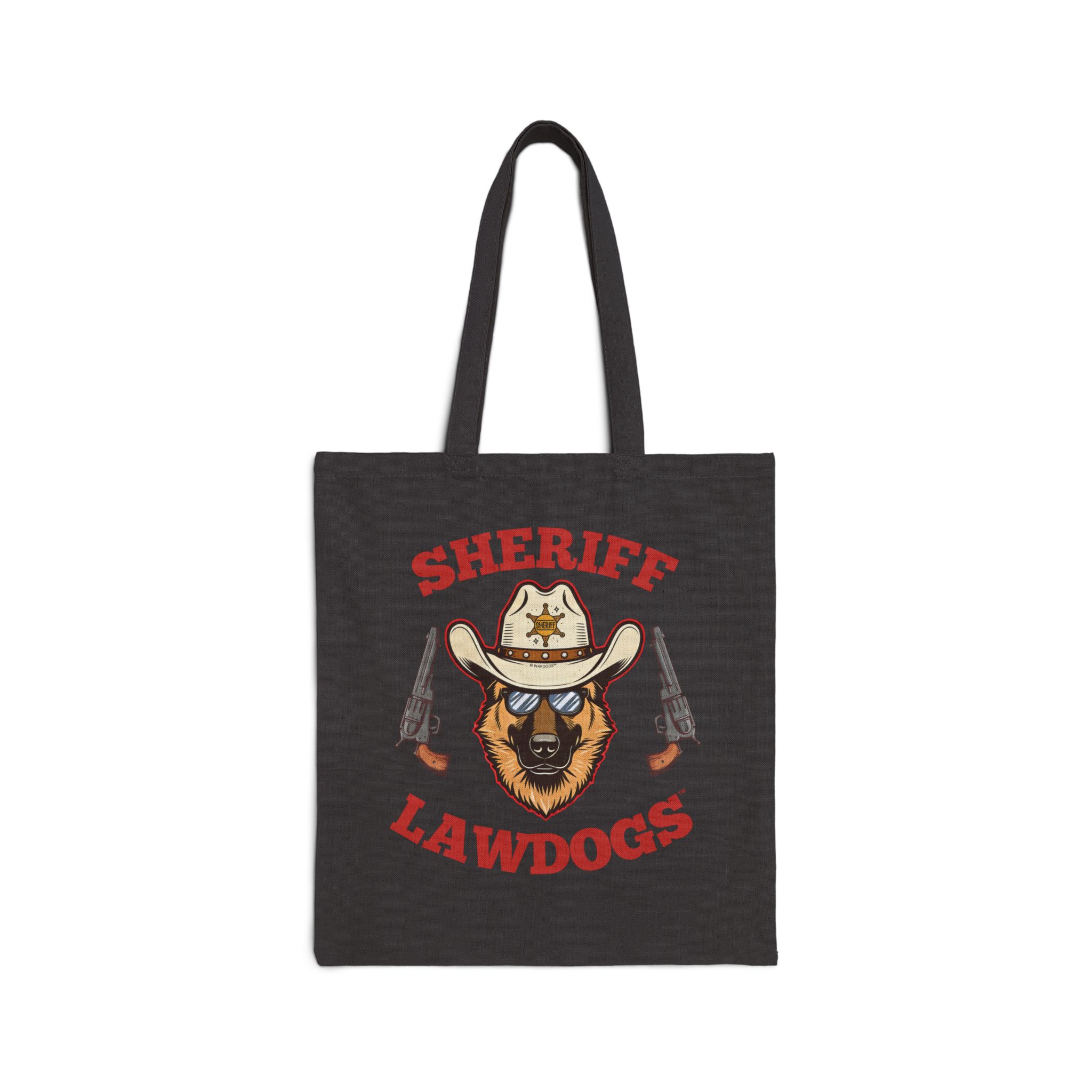 Sheriff Lawdogs Canvas Tote Bag – Western Sheriff Dog Graphic Cotton Shopper - Image 4
