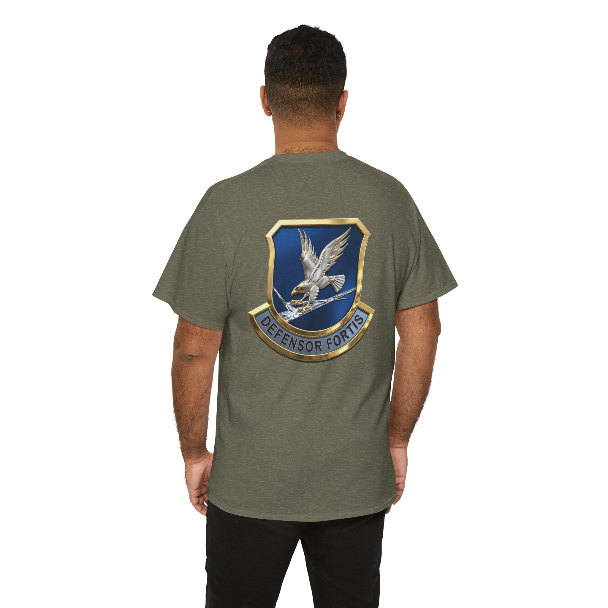 Military Crest T-Shirt — Defensor Fortis Emblem Back Print - Image 25