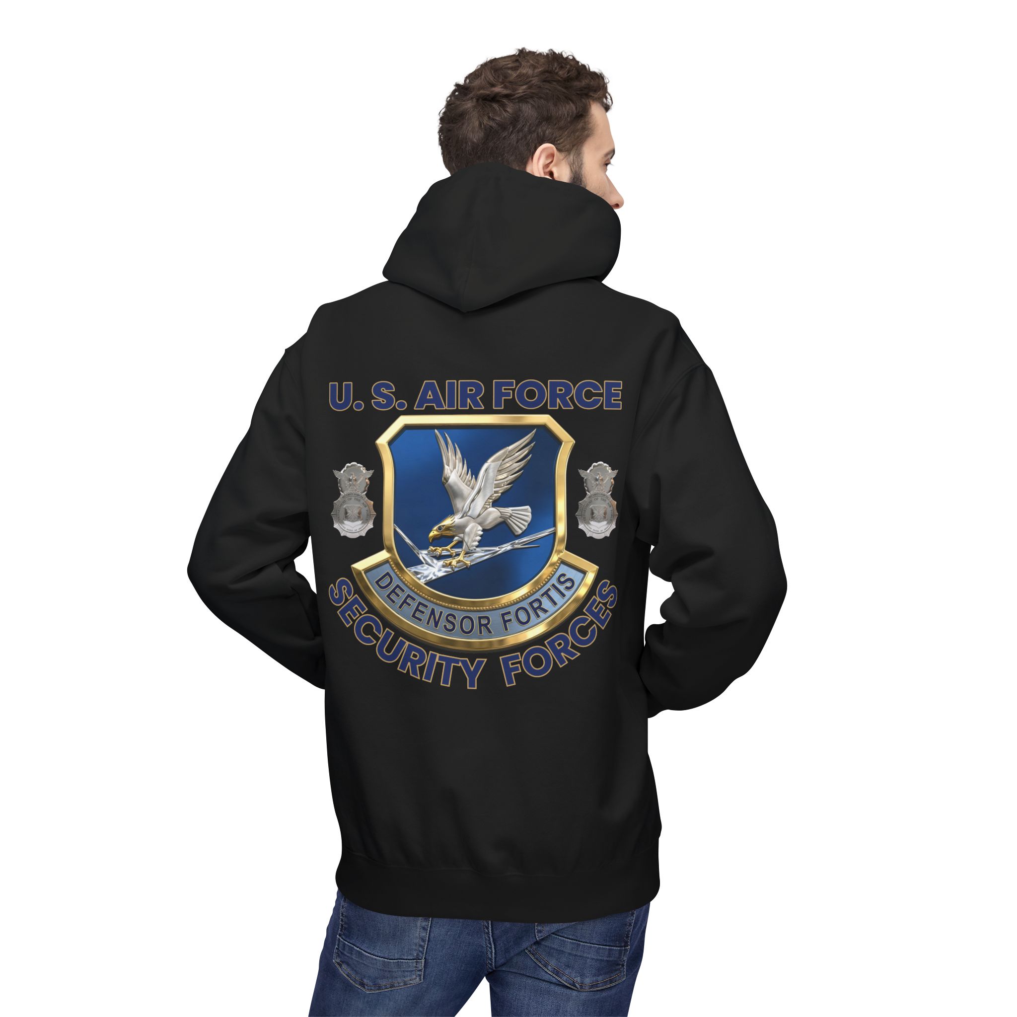 Air Force Security Forces Emblem Hoodie – U.S. Air Force Defensor Fortis Back Print - Image 2
